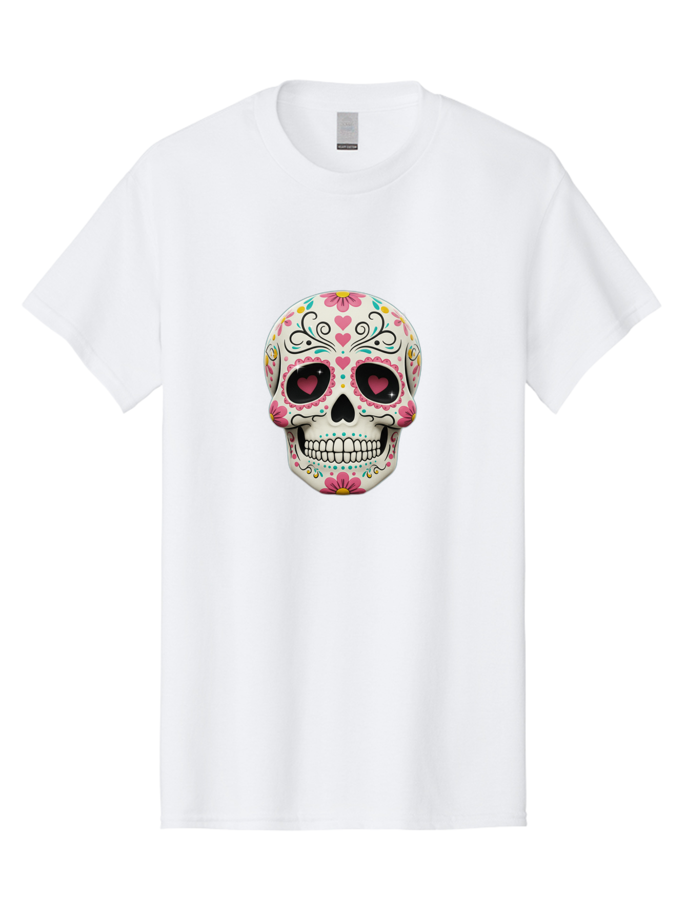 Sugar-Skull-1 Men'S Graphic Tee, 100% Cotton, Comfortable Casual Summer Wear, Machine Washable, Sugar Skull, Day Of The Dead, Floral Designs, Heart-Shaped Eyes, Vibrant Colors, Festive Decoration, Mexican Culture, Intricate Patterns, Skull Art Bad758 7