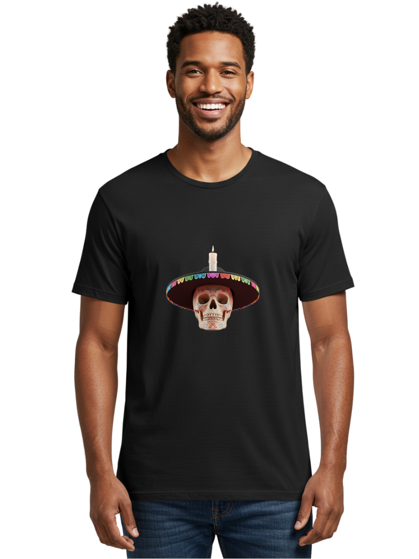 Sugar-Skull-10 Men'S Graphic Tee, 100% Cotton, Comfortable Casual Summer Wear, Machine Washable, Sugar Skull With Sombrero, Dia De Los Muertos, Colorful Decorations, Traditional Mexican Art, Vibrant Culture, Festive Spirit, Unique Design, Bad759 21