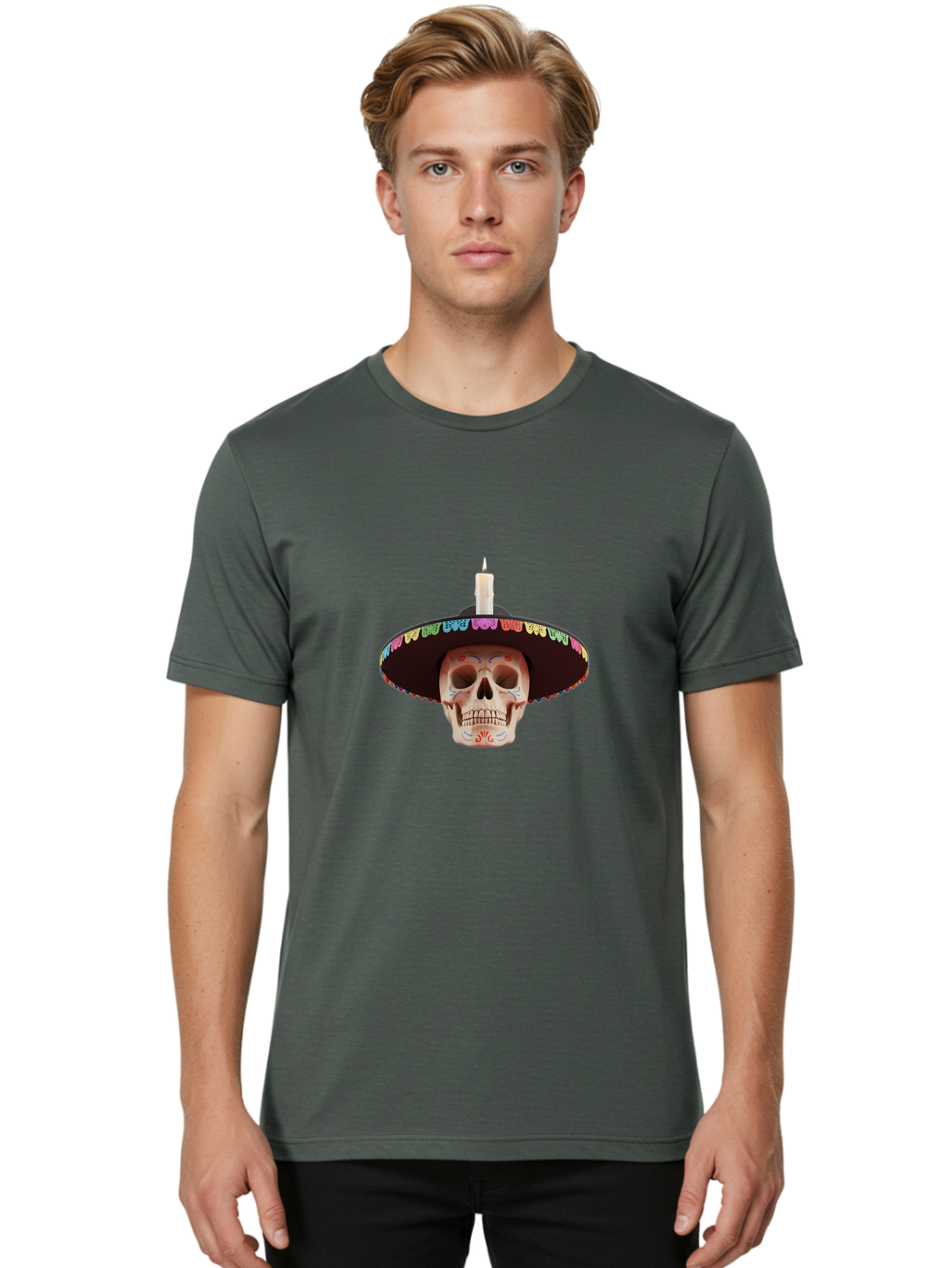 Sugar-Skull-10 Men'S Graphic Tee, 100% Cotton, Comfortable Casual Summer Wear, Machine Washable, Sugar Skull With Sombrero, Dia De Los Muertos, Colorful Decorations, Traditional Mexican Art, Vibrant Culture, Festive Spirit, Unique Design, Bad759 27