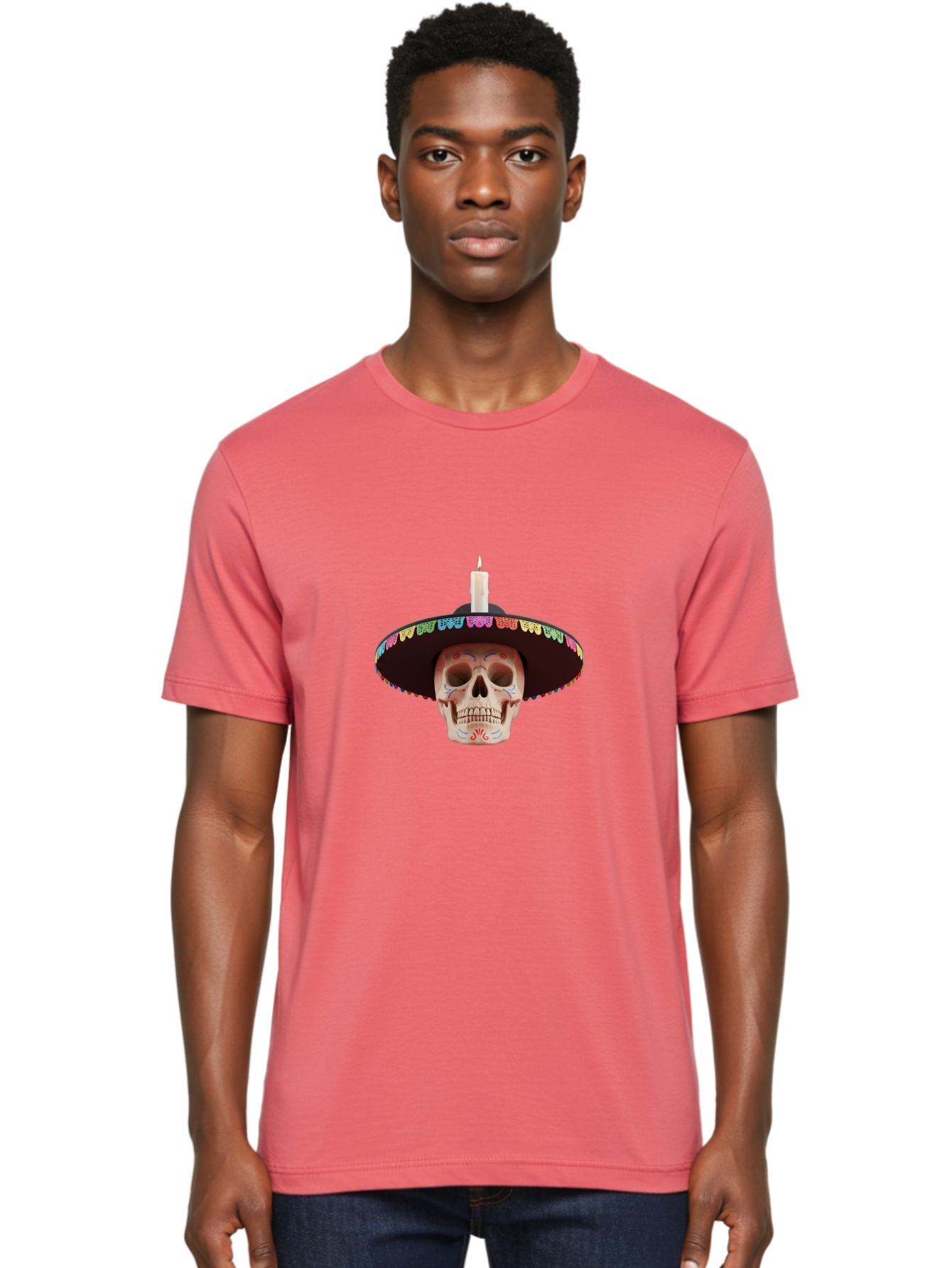 Sugar-Skull-10 Men'S Graphic Tee, 100% Cotton, Comfortable Casual Summer Wear, Machine Washable, Sugar Skull With Sombrero, Dia De Los Muertos, Colorful Decorations, Traditional Mexican Art, Vibrant Culture, Festive Spirit, Unique Design, Bad759 30