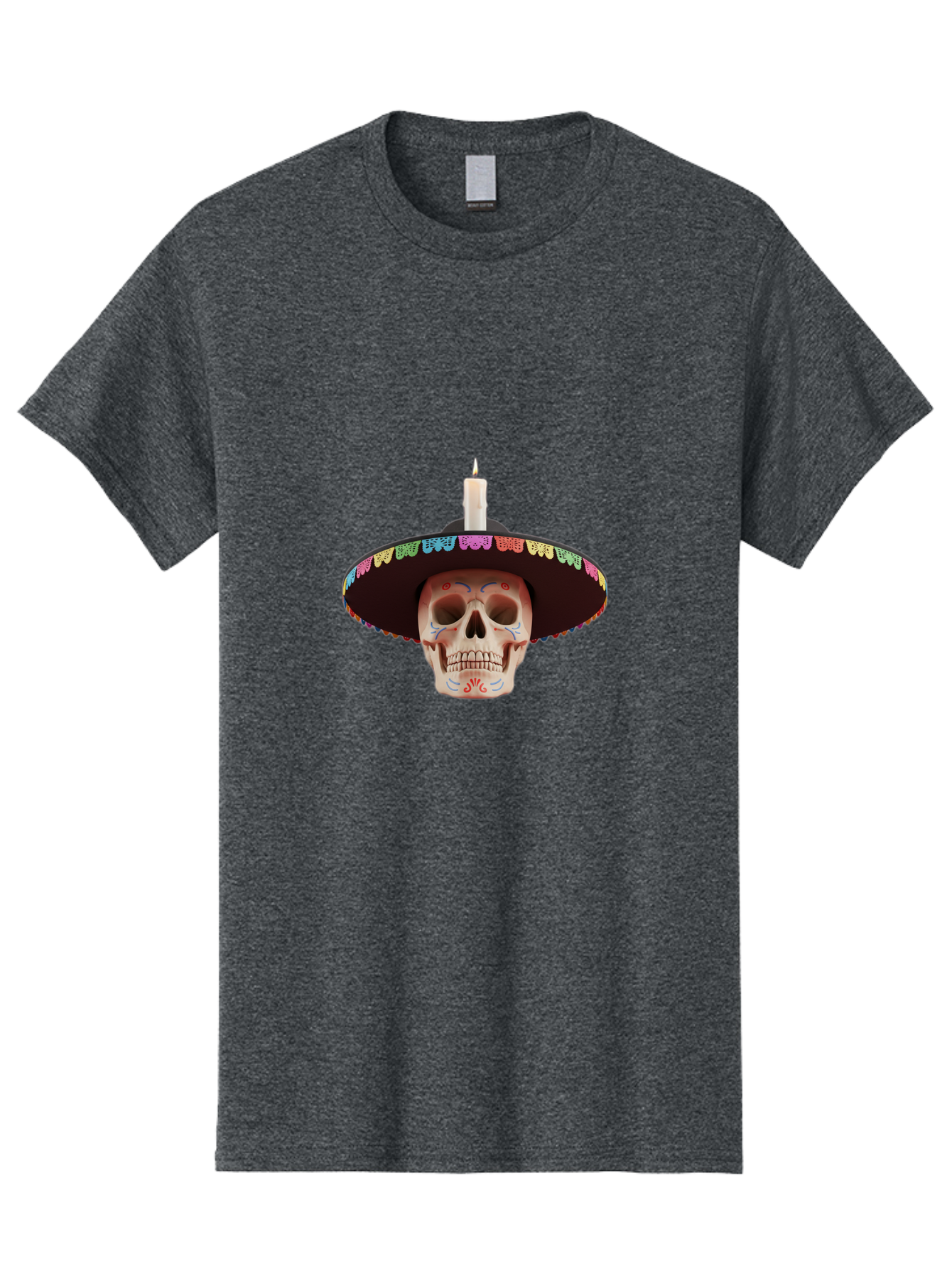 Sugar-Skull-10 Men'S Graphic Tee, 100% Cotton, Comfortable Casual Summer Wear, Machine Washable, Sugar Skull With Sombrero, Dia De Los Muertos, Colorful Decorations, Traditional Mexican Art, Vibrant Culture, Festive Spirit, Unique Design, Bad759 1