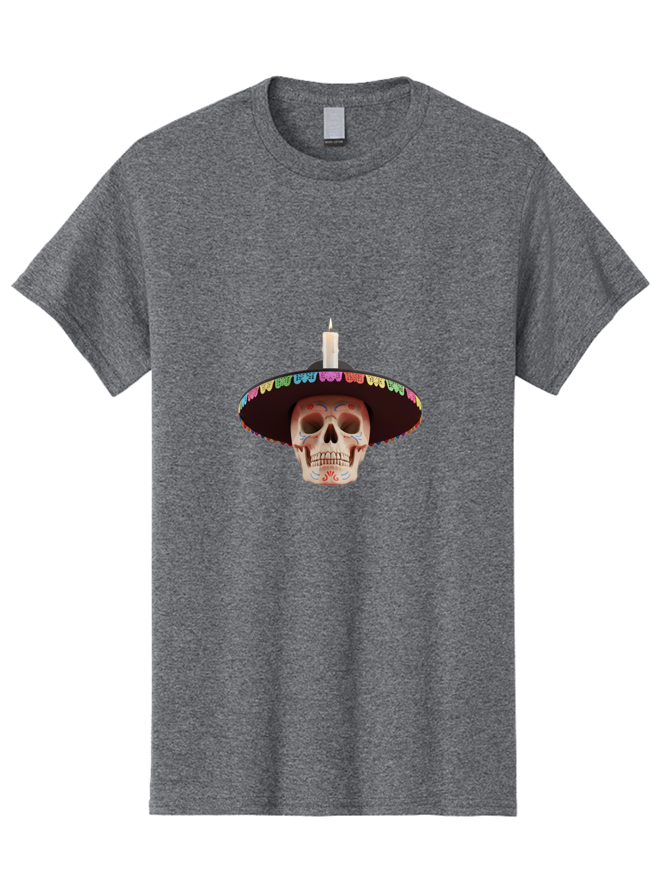 Sugar-Skull-10 Men'S Graphic Tee, 100% Cotton, Comfortable Casual Summer Wear, Machine Washable, Sugar Skull With Sombrero, Dia De Los Muertos, Colorful Decorations, Traditional Mexican Art, Vibrant Culture, Festive Spirit, Unique Design, Bad759 8