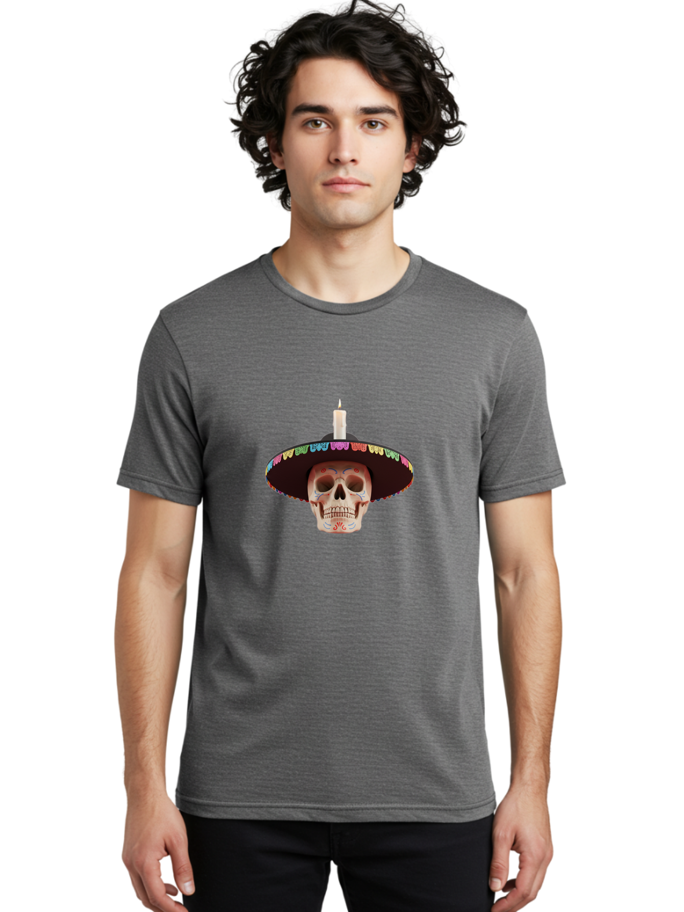 Sugar-Skull-10 Men'S Graphic Tee, 100% Cotton, Comfortable Casual Summer Wear, Machine Washable, Sugar Skull With Sombrero, Dia De Los Muertos, Colorful Decorations, Traditional Mexican Art, Vibrant Culture, Festive Spirit, Unique Design, Bad759 23