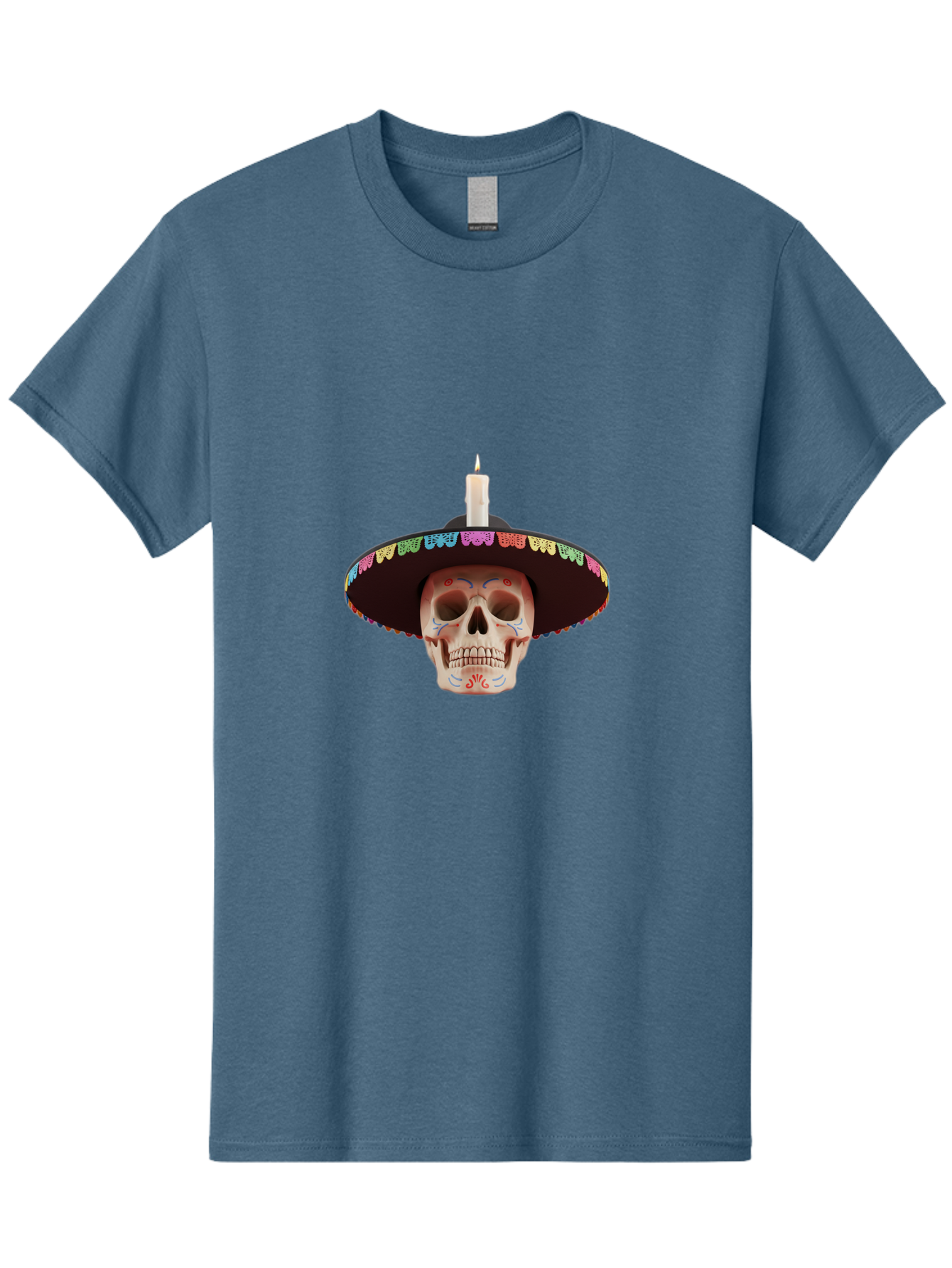 Sugar-Skull-10 Men'S Graphic Tee, 100% Cotton, Comfortable Casual Summer Wear, Machine Washable, Sugar Skull With Sombrero, Dia De Los Muertos, Colorful Decorations, Traditional Mexican Art, Vibrant Culture, Festive Spirit, Unique Design, Bad759 4