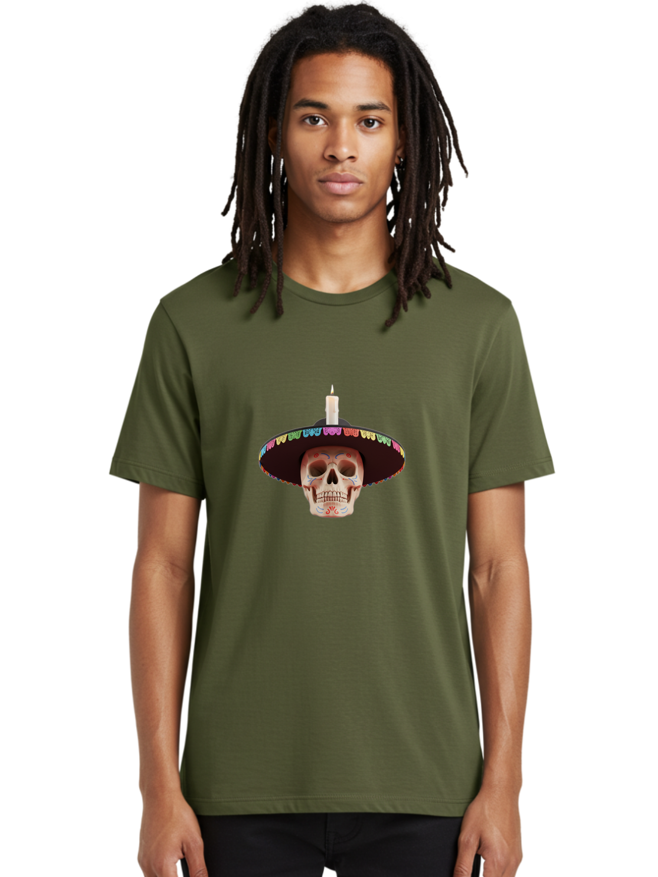 Sugar-Skull-10 Men'S Graphic Tee, 100% Cotton, Comfortable Casual Summer Wear, Machine Washable, Sugar Skull With Sombrero, Dia De Los Muertos, Colorful Decorations, Traditional Mexican Art, Vibrant Culture, Festive Spirit, Unique Design, Bad759 26