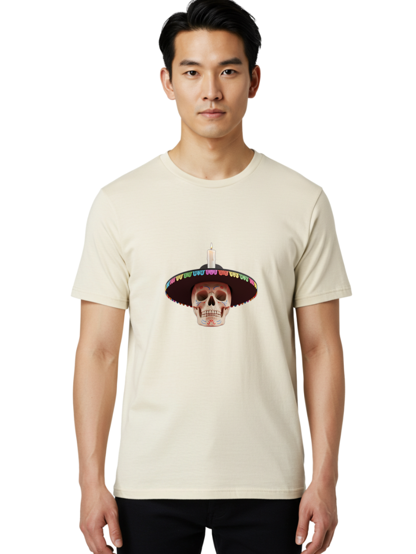 Sugar-Skull-10 Men'S Graphic Tee, 100% Cotton, Comfortable Casual Summer Wear, Machine Washable, Sugar Skull With Sombrero, Dia De Los Muertos, Colorful Decorations, Traditional Mexican Art, Vibrant Culture, Festive Spirit, Unique Design, Bad759 17