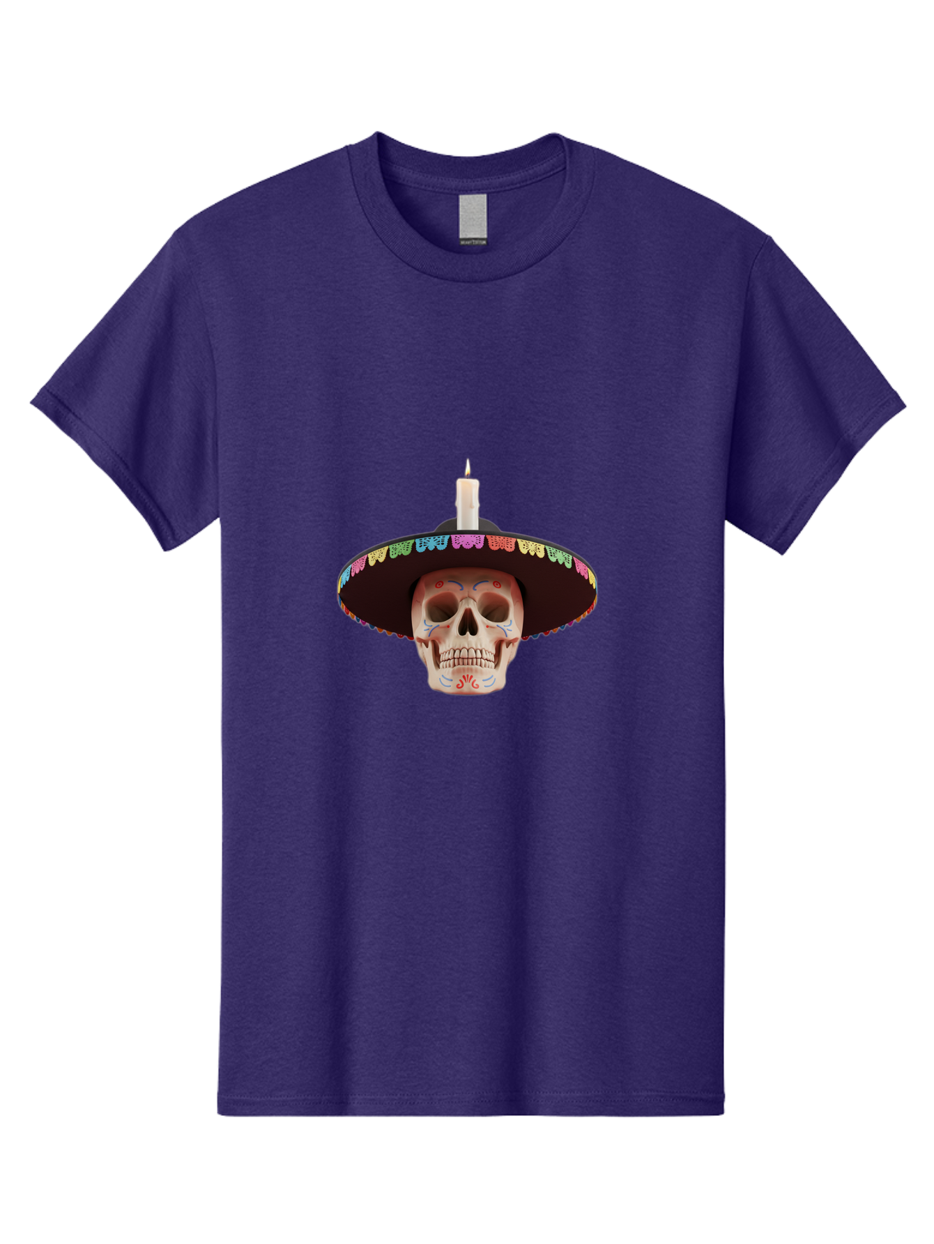 Sugar-Skull-10 Men'S Graphic Tee, 100% Cotton, Comfortable Casual Summer Wear, Machine Washable, Sugar Skull With Sombrero, Dia De Los Muertos, Colorful Decorations, Traditional Mexican Art, Vibrant Culture, Festive Spirit, Unique Design, Bad759 3