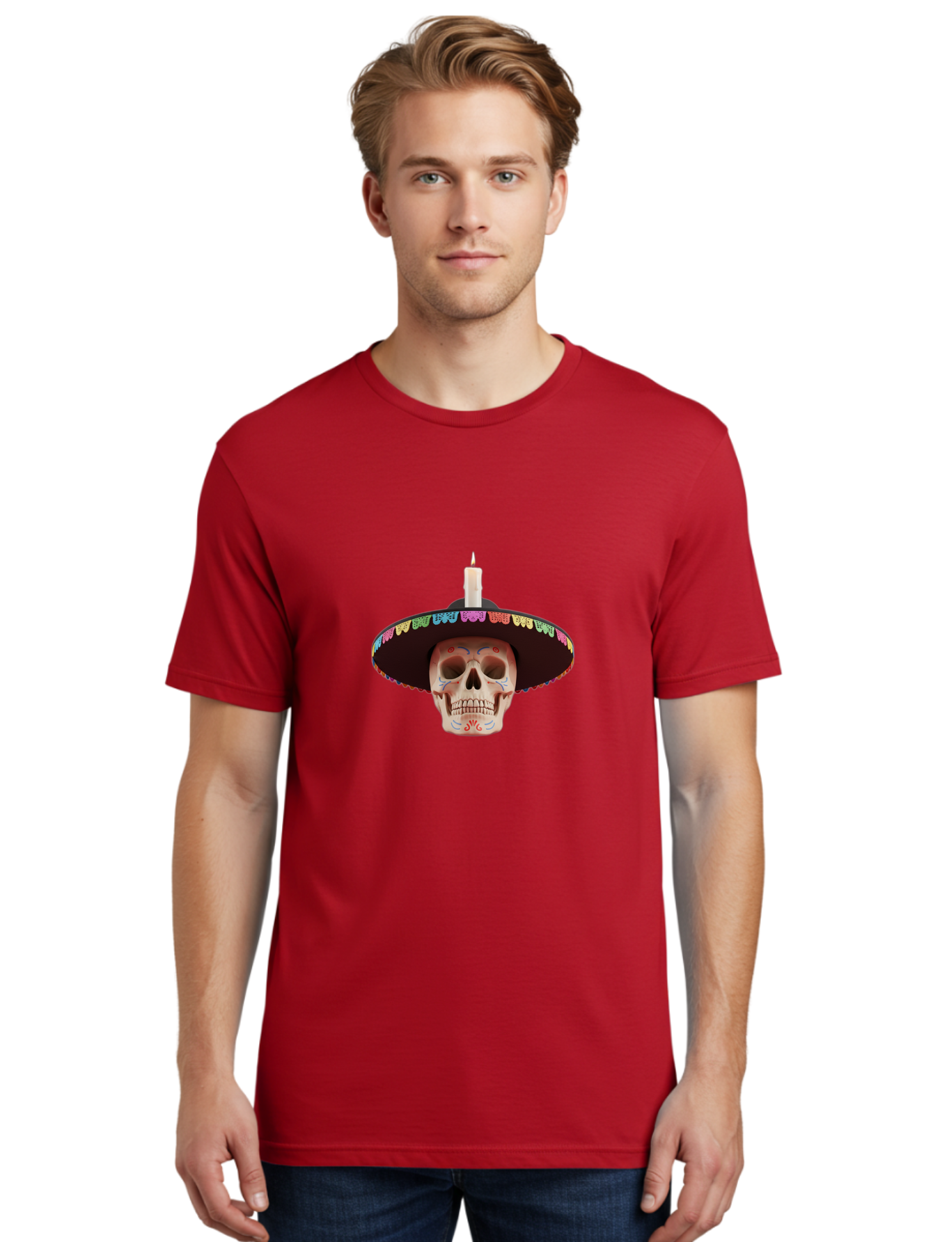 Sugar-Skull-10 Men'S Graphic Tee, 100% Cotton, Comfortable Casual Summer Wear, Machine Washable, Sugar Skull With Sombrero, Dia De Los Muertos, Colorful Decorations, Traditional Mexican Art, Vibrant Culture, Festive Spirit, Unique Design, Bad759 28
