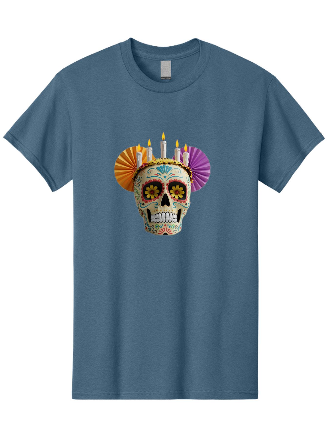 Sugar-Skull-11 Men'S Graphic Tee, 100% Cotton, Comfortable Casual Summer Wear, Machine Washable, Sugar Skull, Day Of The Dead, Vibrant Colors, Festive Decorations, Candles Lit, Flowers In Eyes, Traditional Mexican Art, Cultural Celebration, Bad760 9