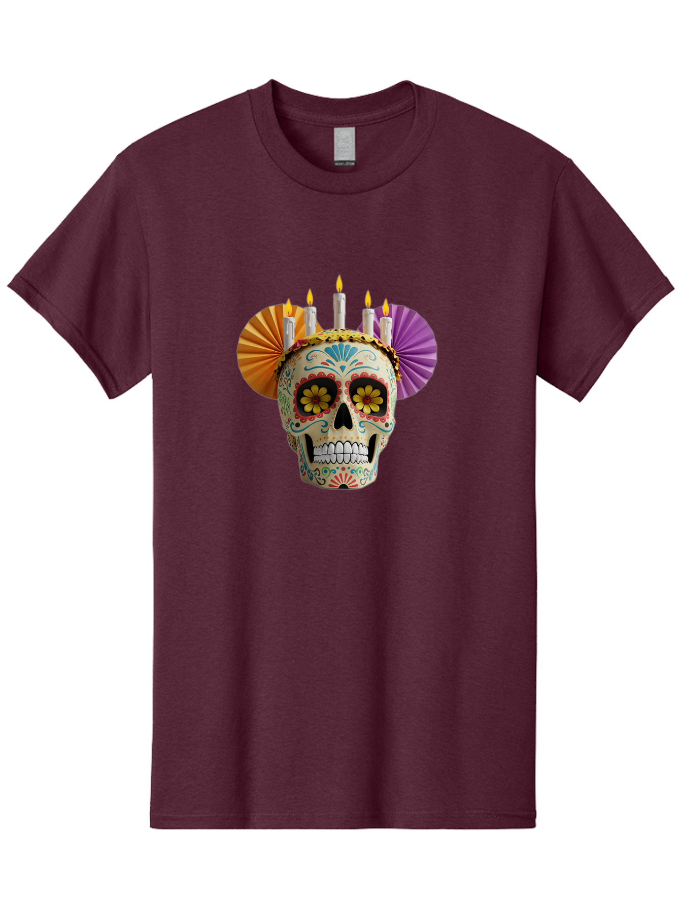 Sugar-Skull-11 Men'S Graphic Tee, 100% Cotton, Comfortable Casual Summer Wear, Machine Washable, Sugar Skull, Day Of The Dead, Vibrant Colors, Festive Decorations, Candles Lit, Flowers In Eyes, Traditional Mexican Art, Cultural Celebration, Bad760 12