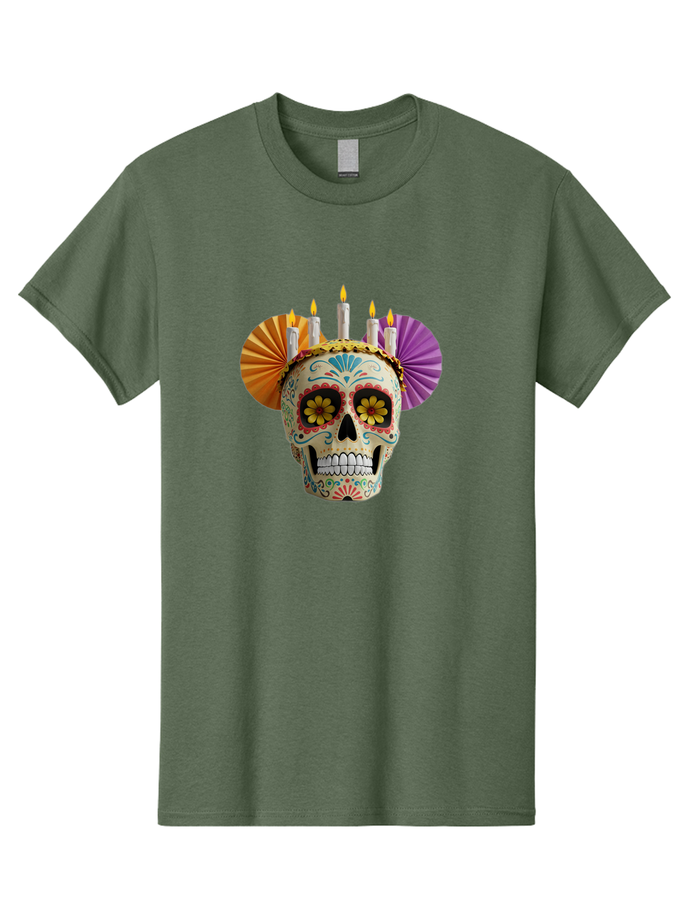 Sugar-Skull-11 Men'S Graphic Tee, 100% Cotton, Comfortable Casual Summer Wear, Machine Washable, Sugar Skull, Day Of The Dead, Vibrant Colors, Festive Decorations, Candles Lit, Flowers In Eyes, Traditional Mexican Art, Cultural Celebration, Bad760 1