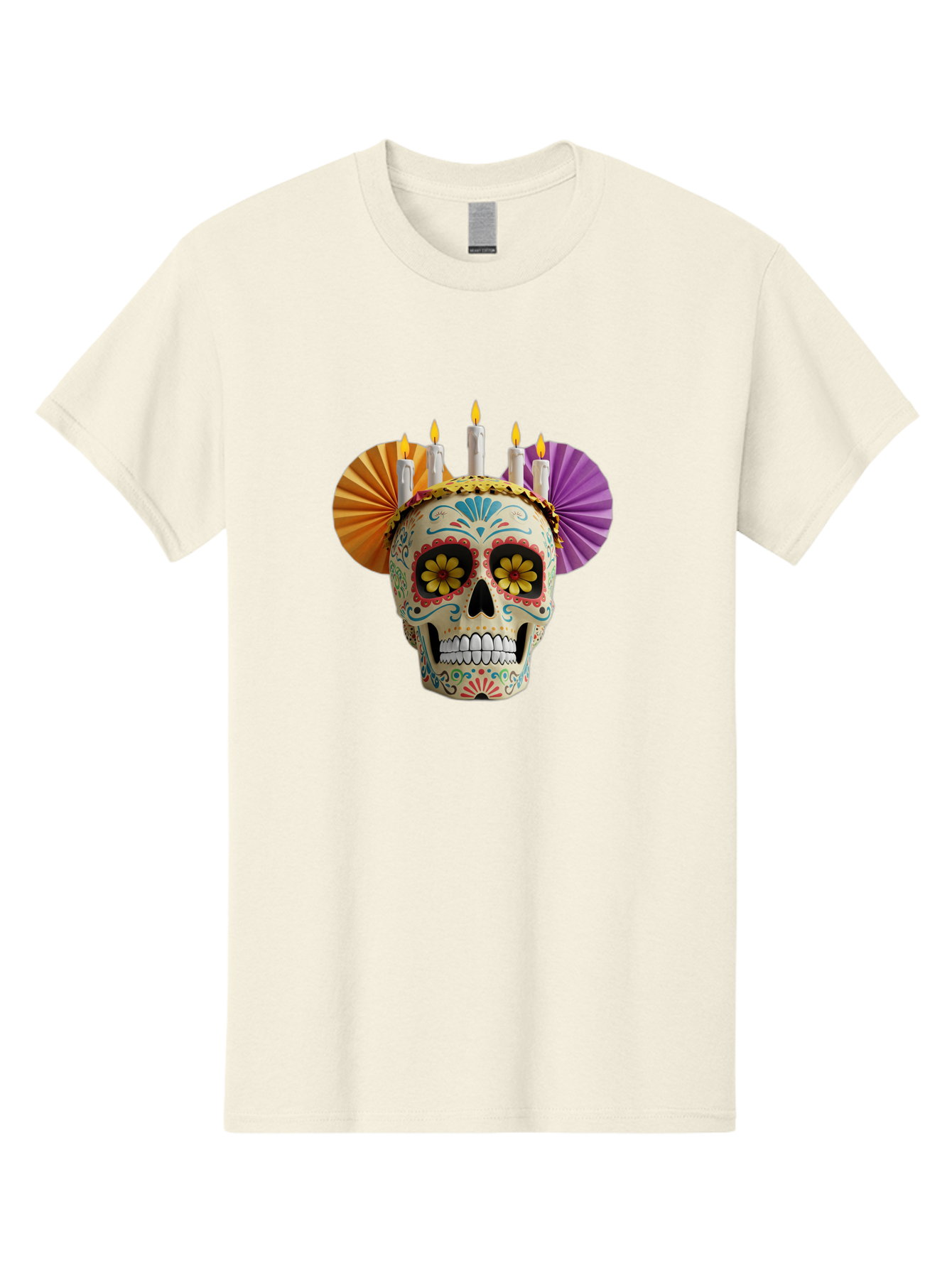 Sugar-Skull-11 Men'S Graphic Tee, 100% Cotton, Comfortable Casual Summer Wear, Machine Washable, Sugar Skull, Day Of The Dead, Vibrant Colors, Festive Decorations, Candles Lit, Flowers In Eyes, Traditional Mexican Art, Cultural Celebration, Bad760 7