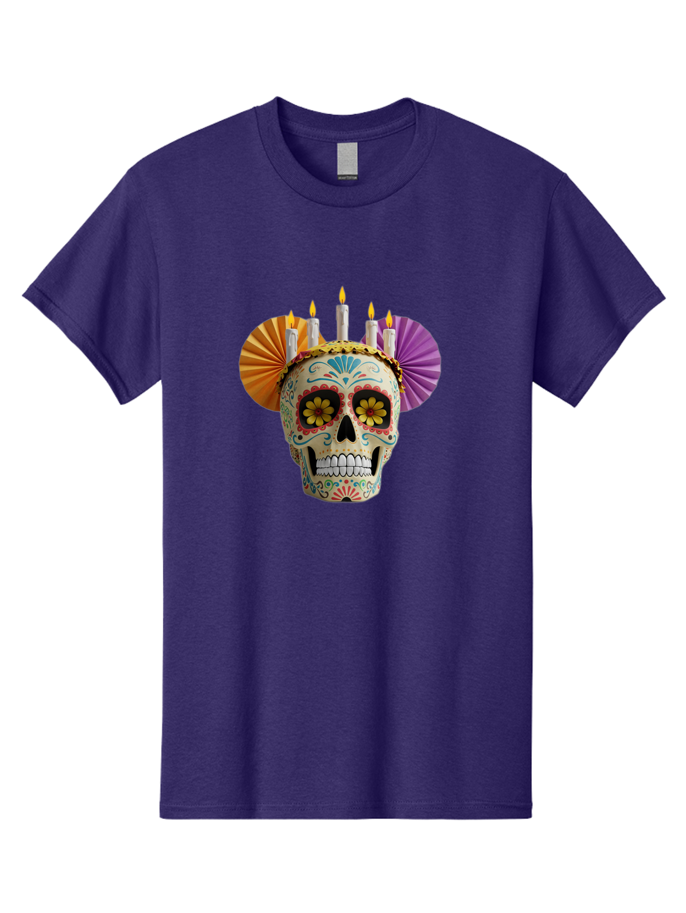 Sugar-Skull-11 Men'S Graphic Tee, 100% Cotton, Comfortable Casual Summer Wear, Machine Washable, Sugar Skull, Day Of The Dead, Vibrant Colors, Festive Decorations, Candles Lit, Flowers In Eyes, Traditional Mexican Art, Cultural Celebration, Bad760 11