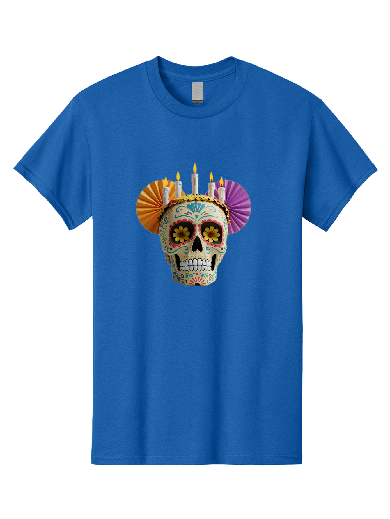 Sugar-Skull-11 Men'S Graphic Tee, 100% Cotton, Comfortable Casual Summer Wear, Machine Washable, Sugar Skull, Day Of The Dead, Vibrant Colors, Festive Decorations, Candles Lit, Flowers In Eyes, Traditional Mexican Art, Cultural Celebration, Bad760 10