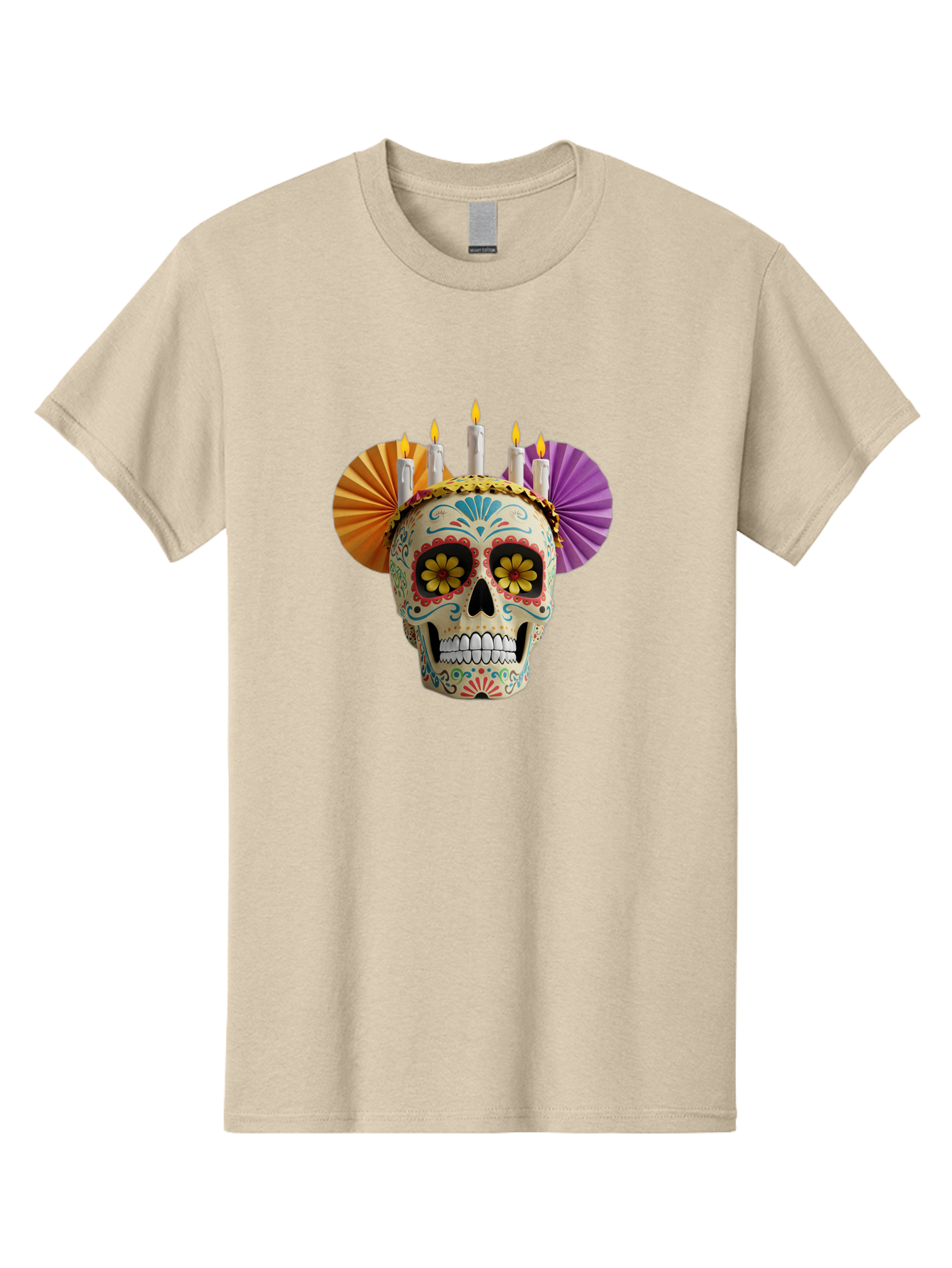 Sugar-Skull-11 Men'S Graphic Tee, 100% Cotton, Comfortable Casual Summer Wear, Machine Washable, Sugar Skull, Day Of The Dead, Vibrant Colors, Festive Decorations, Candles Lit, Flowers In Eyes, Traditional Mexican Art, Cultural Celebration, Bad760 13