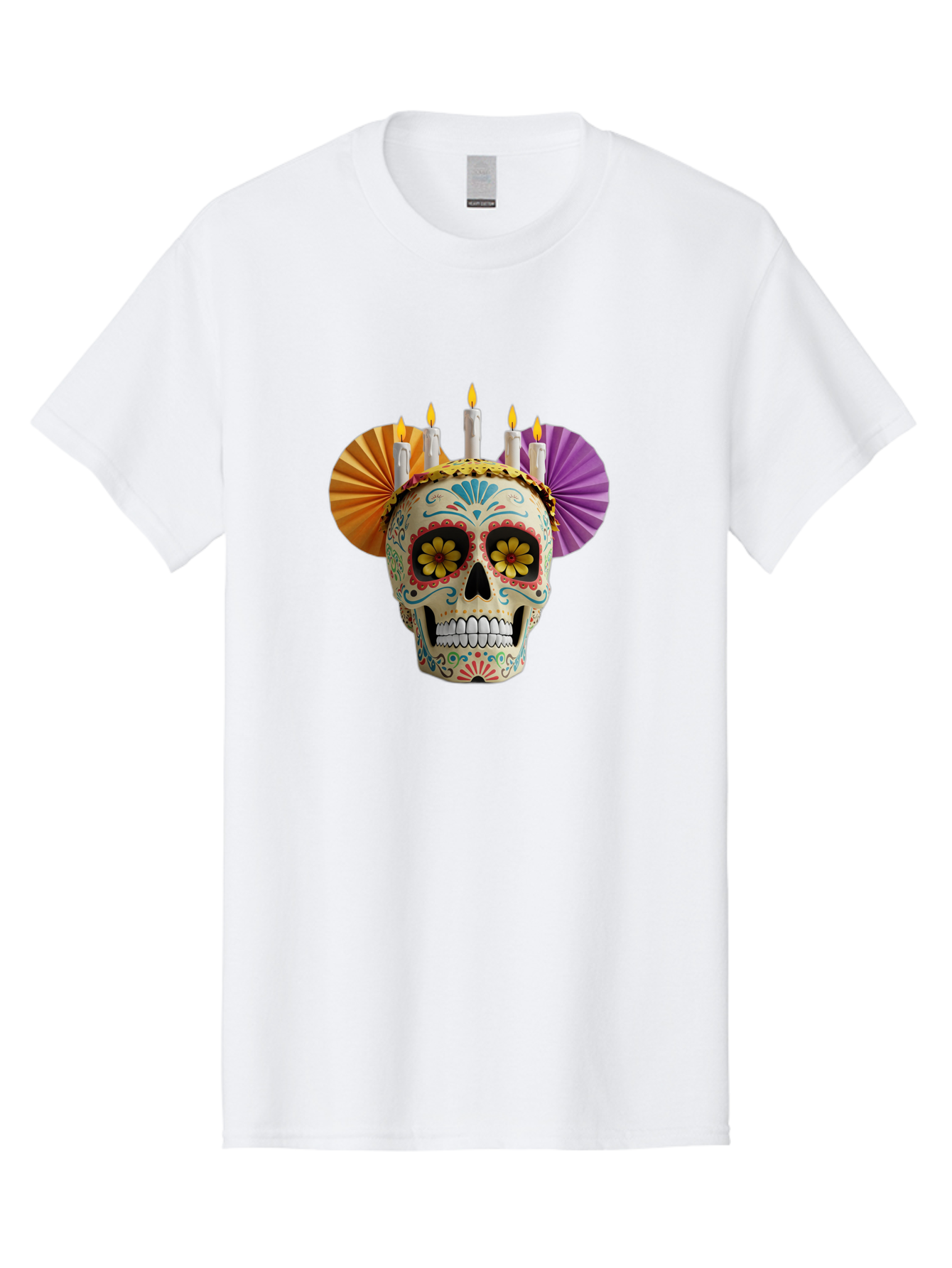 Sugar-Skull-11 Men'S Graphic Tee, 100% Cotton, Comfortable Casual Summer Wear, Machine Washable, Sugar Skull, Day Of The Dead, Vibrant Colors, Festive Decorations, Candles Lit, Flowers In Eyes, Traditional Mexican Art, Cultural Celebration, Bad760 15