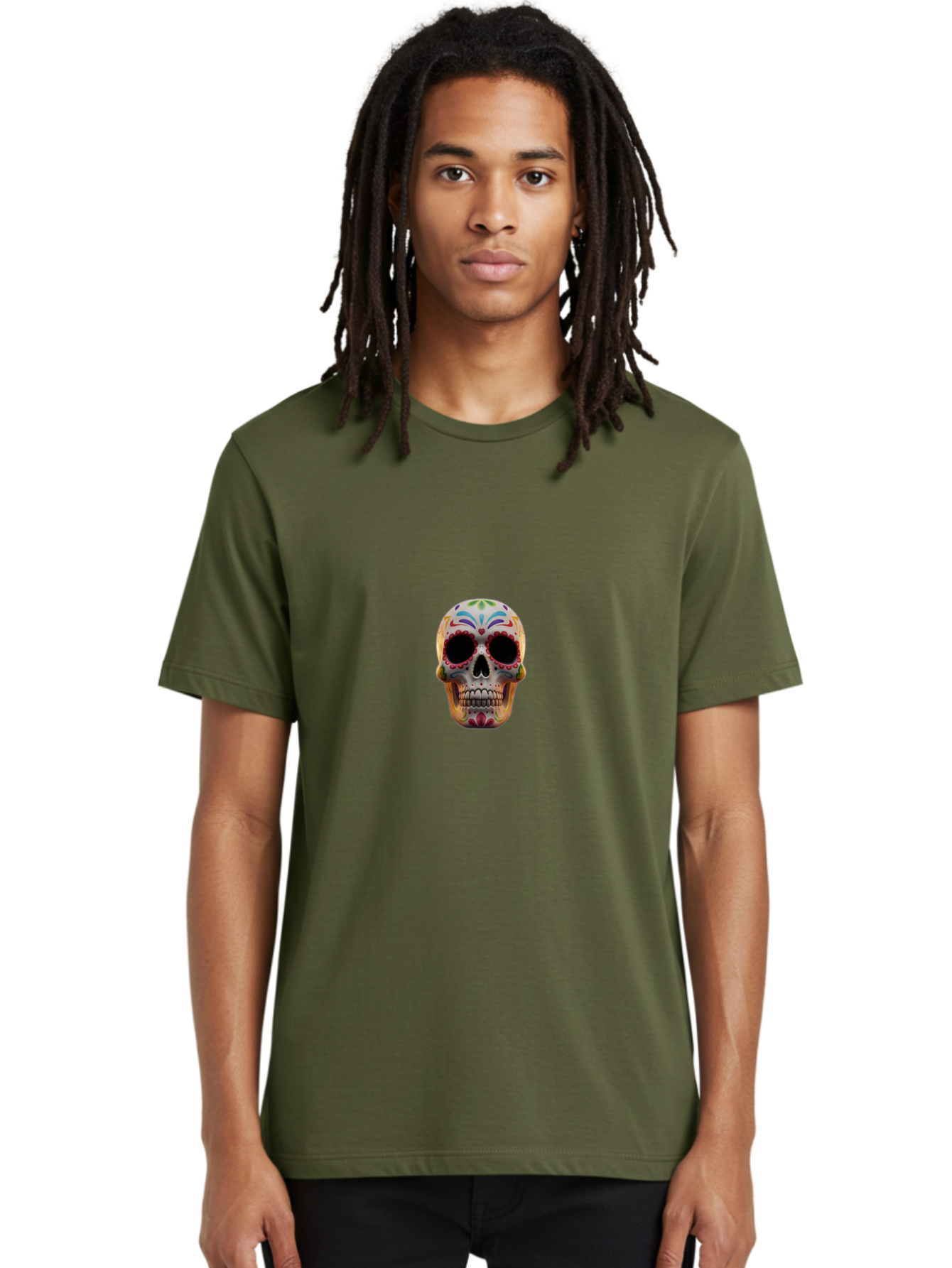Sugar-Skull-12 Men'S Graphic Tee, 100% Cotton, Comfortable Casual Summer Wear, Machine Washable, Sugar Skull, Day Of The Dead, Dia De Los Muertos, Vibrant Colors, Decorative Skull, Mexican Culture, Skull Decoration, Colorful Patterns Bad761 21