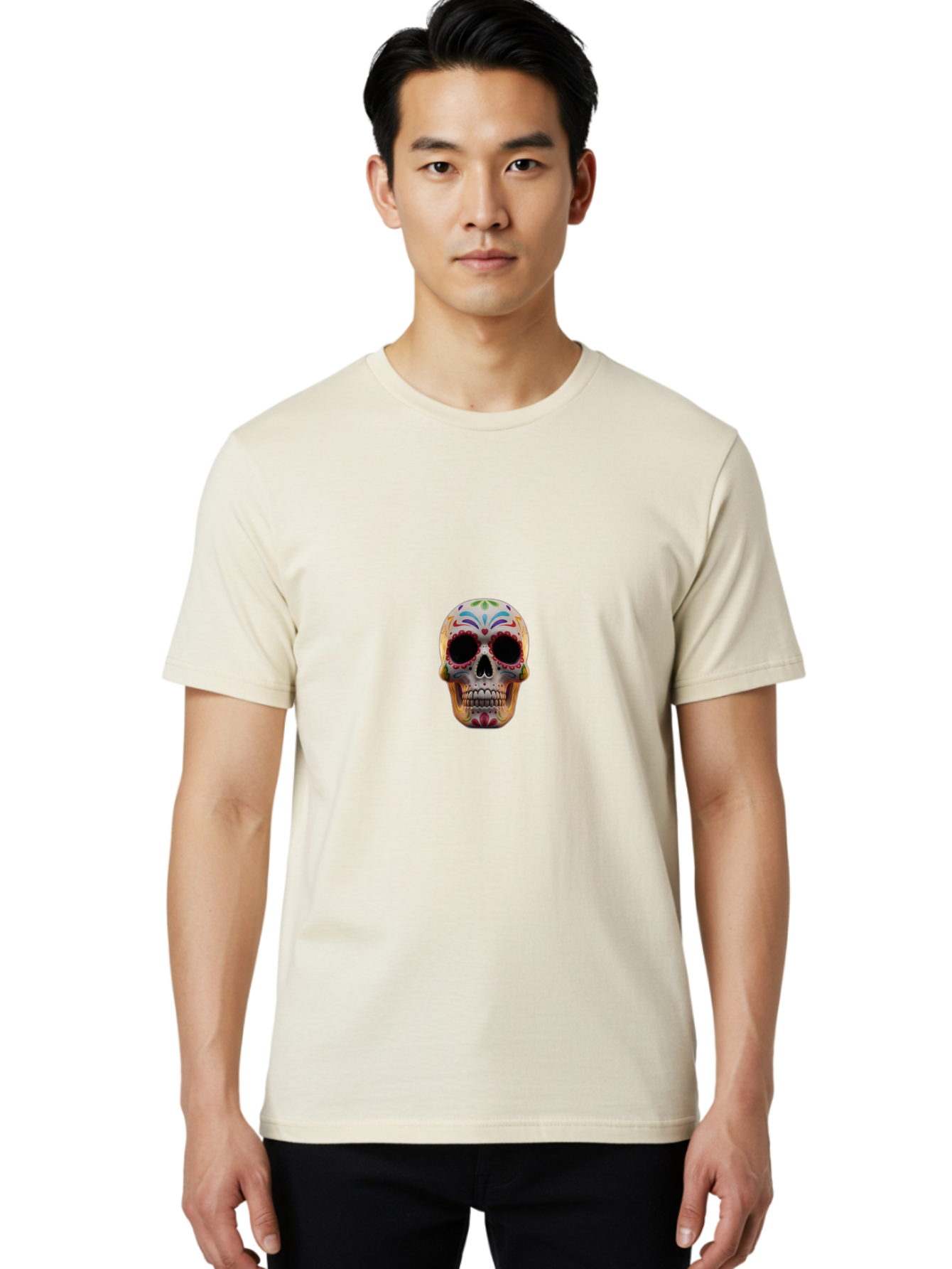 Sugar-Skull-12 Men'S Graphic Tee, 100% Cotton, Comfortable Casual Summer Wear, Machine Washable, Sugar Skull, Day Of The Dead, Dia De Los Muertos, Vibrant Colors, Decorative Skull, Mexican Culture, Skull Decoration, Colorful Patterns Bad761 30