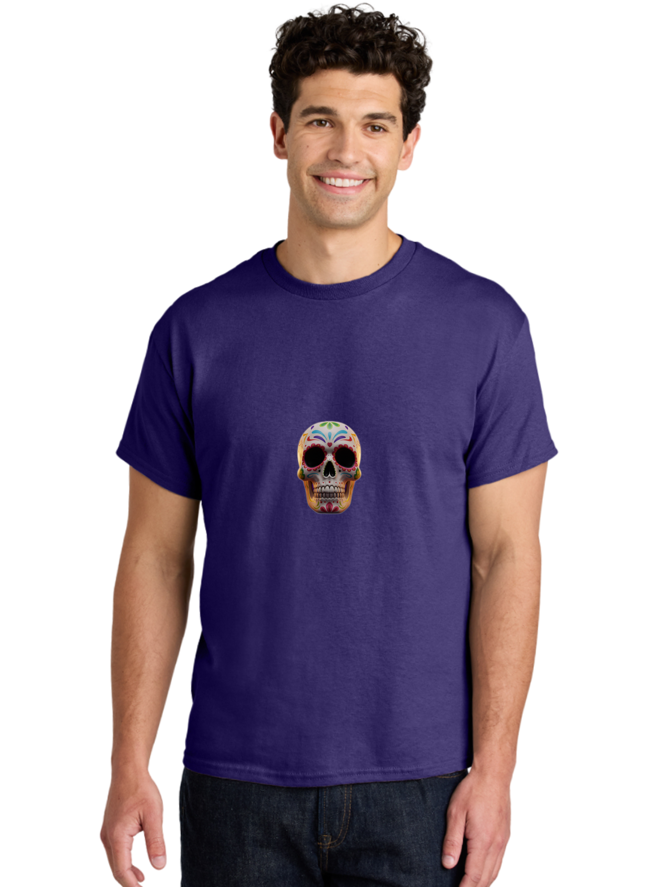 Sugar-Skull-12 Men'S Graphic Tee, 100% Cotton, Comfortable Casual Summer Wear, Machine Washable, Sugar Skull, Day Of The Dead, Dia De Los Muertos, Vibrant Colors, Decorative Skull, Mexican Culture, Skull Decoration, Colorful Patterns Bad761 25