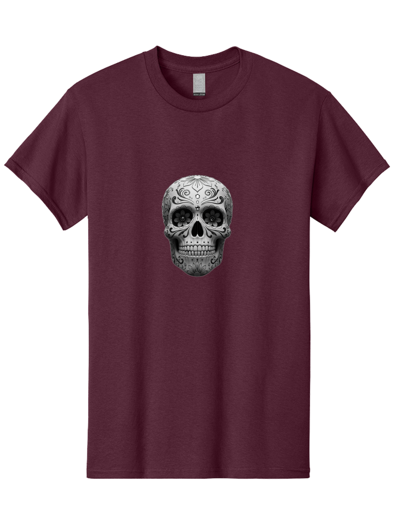 Sugar-Skull-15 Men'S Graphic Tee, 100% Cotton, Comfortable Casual Summer Wear, Machine Washable, Detailed Skull, Floral Patterns, Black And White Design, Sugar Skull Art, Day Of Dead, Mexican Culture, Intricate Designs, Gothic Style, Bad764 6