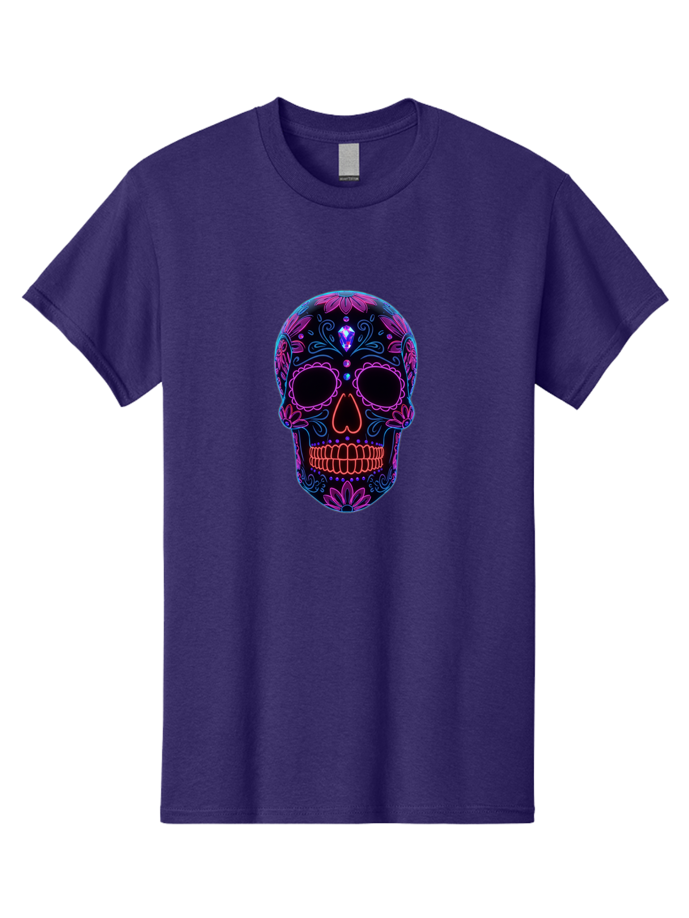 Sugar-Skull-16 Men'S Graphic Tee, 100% Cotton, Comfortable Casual Summer Wear, Machine Washable, Sugar Skull Design, Day Of The Dead, Neon Lights, Floral Patterns, Vibrant Colors, Mexican Culture, Gothic Style, Gemstone Decoration, Bad765 10