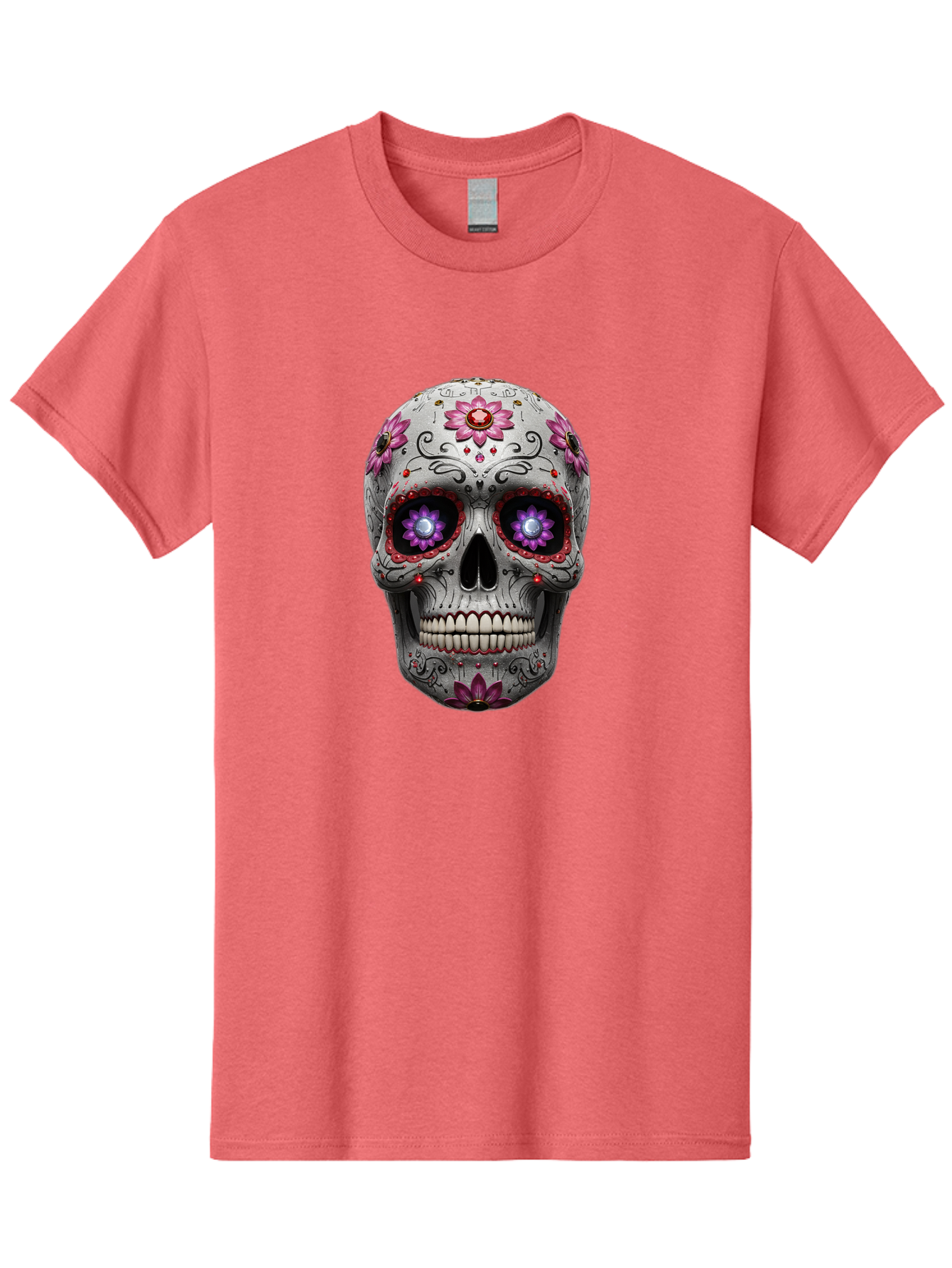 Sugar-Skull-17 Men'S Graphic Tee, 100% Cotton, Comfortable Casual Summer Wear, Machine Washable, Sugar Skull, Day Of The Dead, Skull Art, Floral Designs, Vibrant Colors, Intricate Patterns, Gothic Style, Mystical Symbols, Jewelry Designs, Bad766 7