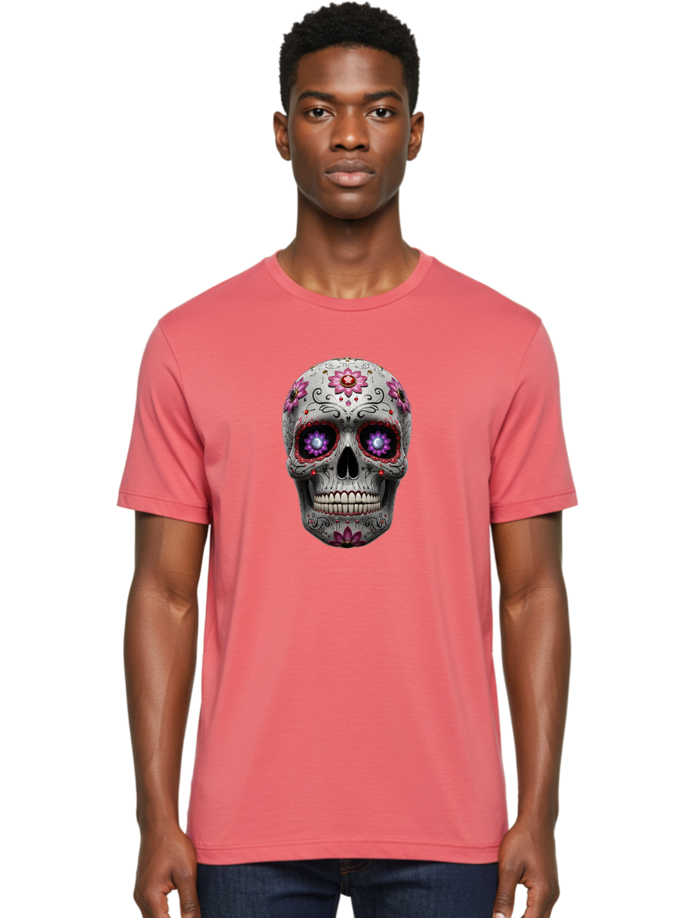 Sugar-Skull-17 Men'S Graphic Tee, 100% Cotton, Comfortable Casual Summer Wear, Machine Washable, Sugar Skull, Day Of The Dead, Skull Art, Floral Designs, Vibrant Colors, Intricate Patterns, Gothic Style, Mystical Symbols, Jewelry Designs, Bad766 22