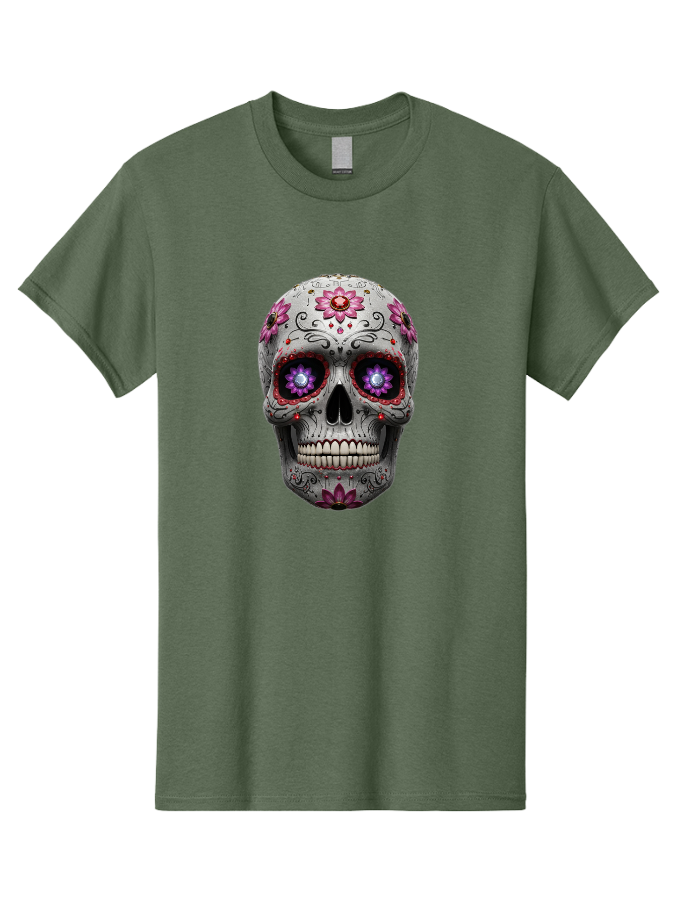 Sugar-Skull-17 Men'S Graphic Tee, 100% Cotton, Comfortable Casual Summer Wear, Machine Washable, Sugar Skull, Day Of The Dead, Skull Art, Floral Designs, Vibrant Colors, Intricate Patterns, Gothic Style, Mystical Symbols, Jewelry Designs, Bad766 13