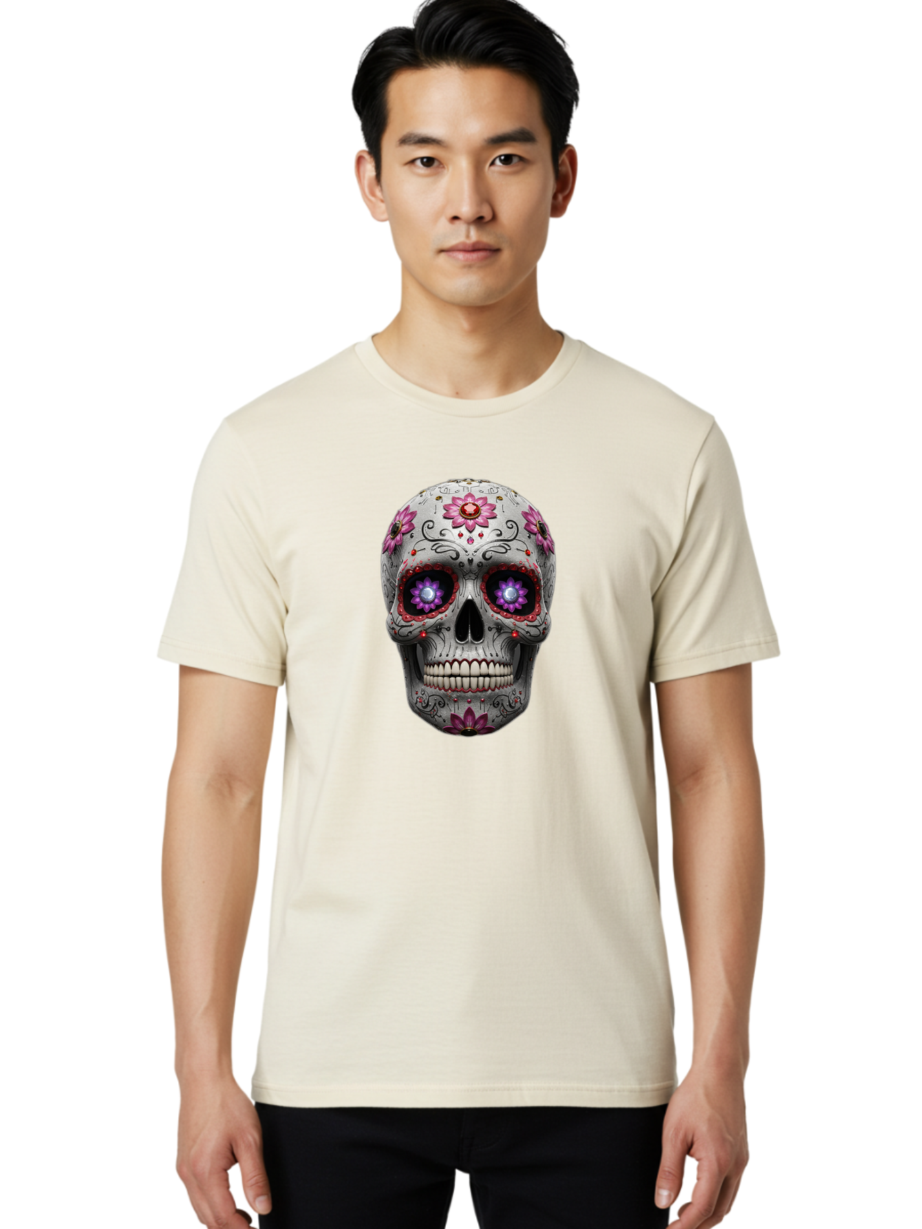 Sugar-Skull-17 Men'S Graphic Tee, 100% Cotton, Comfortable Casual Summer Wear, Machine Washable, Sugar Skull, Day Of The Dead, Skull Art, Floral Designs, Vibrant Colors, Intricate Patterns, Gothic Style, Mystical Symbols, Jewelry Designs, Bad766 27