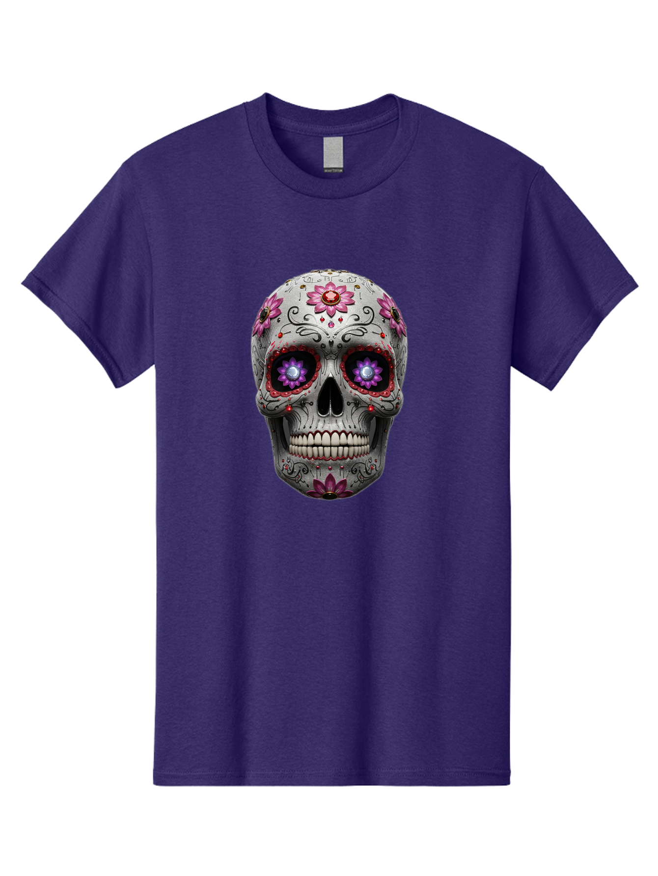 Sugar-Skull-17 Men'S Graphic Tee, 100% Cotton, Comfortable Casual Summer Wear, Machine Washable, Sugar Skull, Day Of The Dead, Skull Art, Floral Designs, Vibrant Colors, Intricate Patterns, Gothic Style, Mystical Symbols, Jewelry Designs, Bad766 1