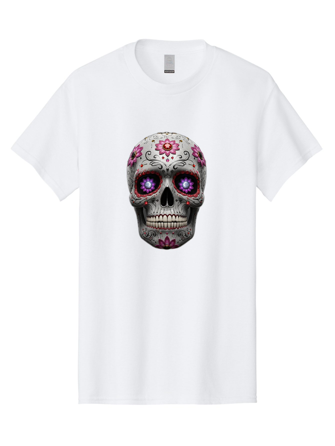 Sugar-Skull-17 Men'S Graphic Tee, 100% Cotton, Comfortable Casual Summer Wear, Machine Washable, Sugar Skull, Day Of The Dead, Skull Art, Floral Designs, Vibrant Colors, Intricate Patterns, Gothic Style, Mystical Symbols, Jewelry Designs, Bad766 15