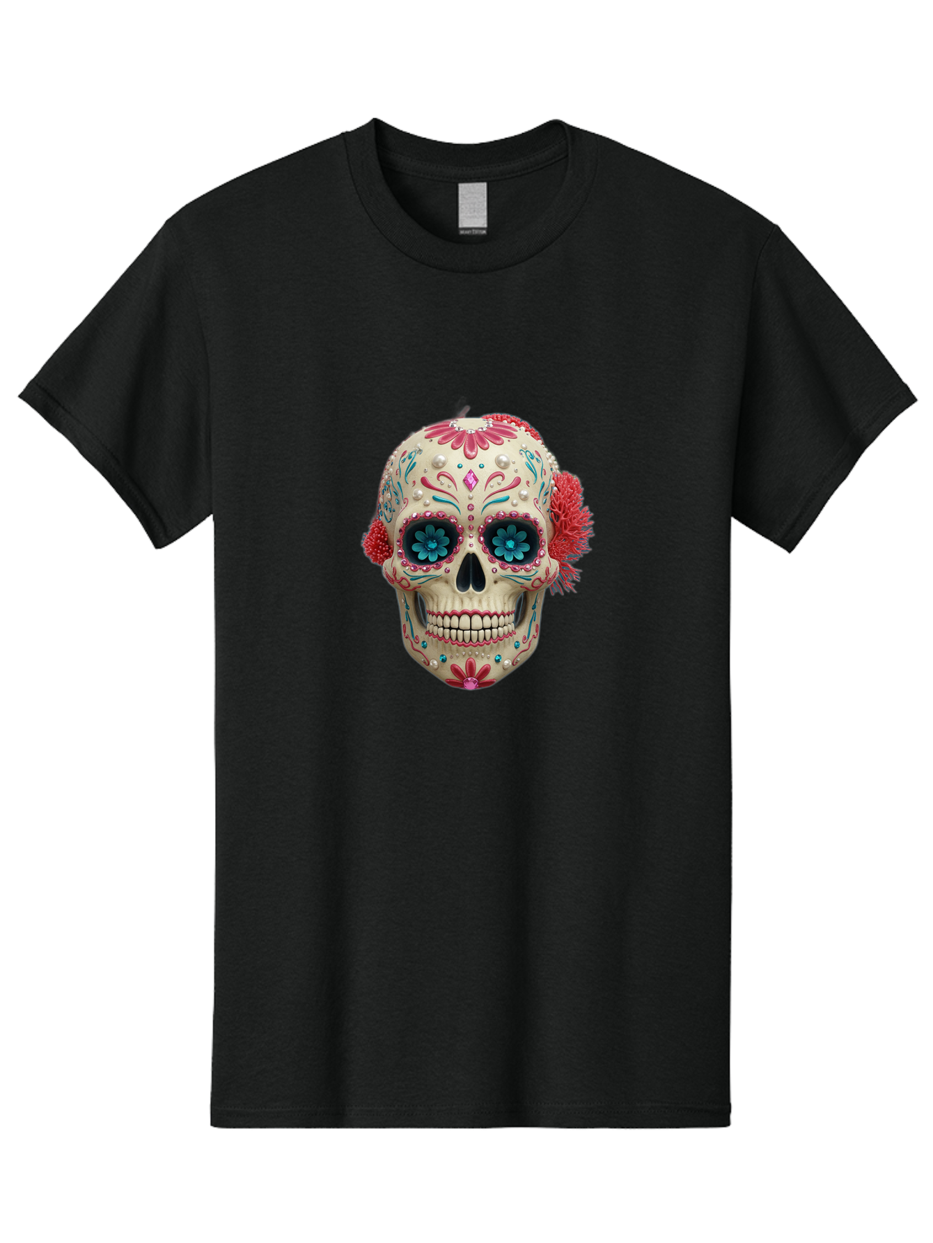 Sugar-Skull-18 Men'S Graphic Tee, 100% Cotton, Comfortable Casual Summer Wear, Machine Washable, Sugar Skull, Dia De Los Muertos, Vibrant Flowers, Colorful Decorations, Festive Atmosphere, Mexican Culture, Ornate Design, Floral Patterns, Bad767 14