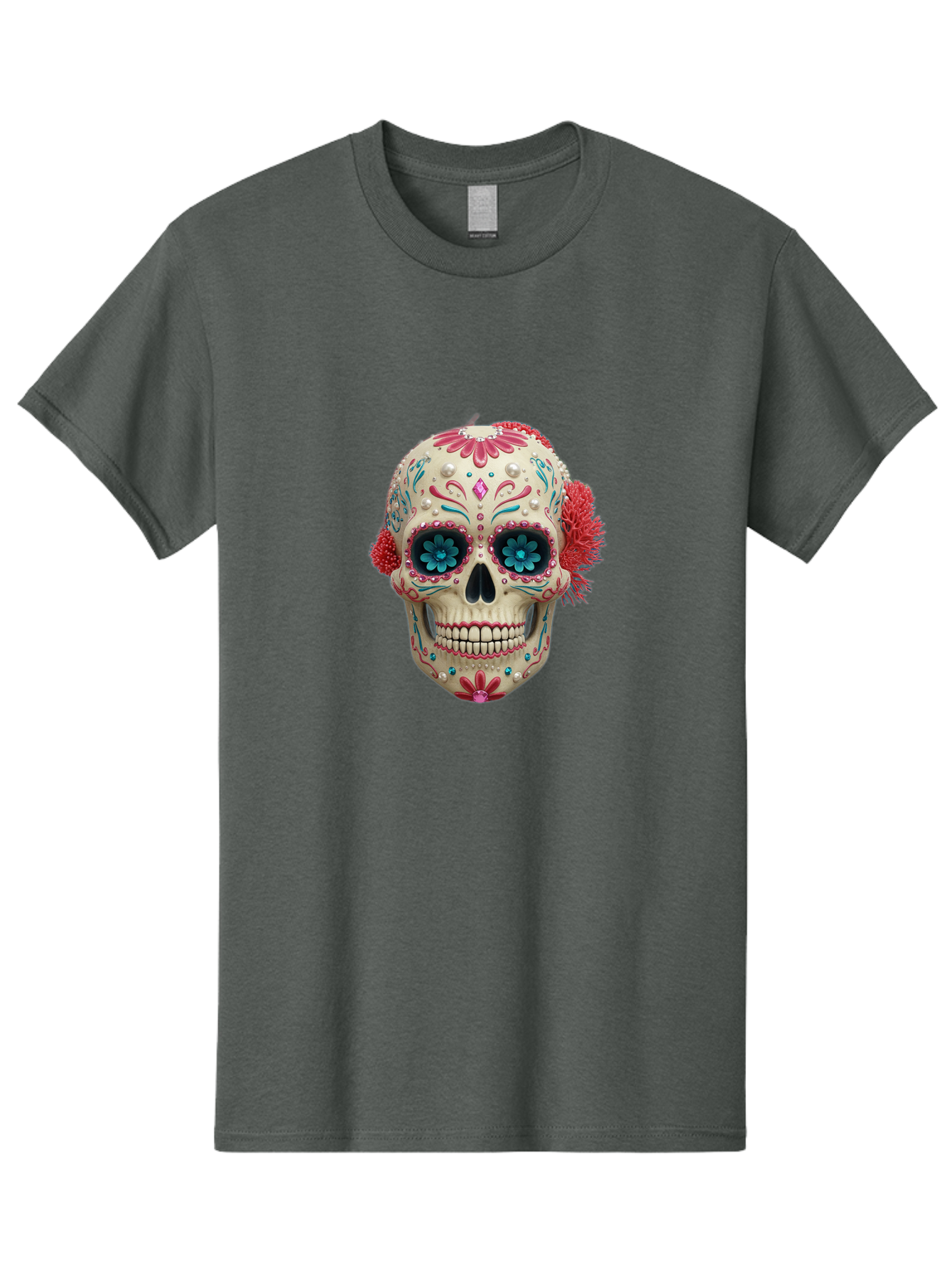 Sugar-Skull-18 Men'S Graphic Tee, 100% Cotton, Comfortable Casual Summer Wear, Machine Washable, Sugar Skull, Dia De Los Muertos, Vibrant Flowers, Colorful Decorations, Festive Atmosphere, Mexican Culture, Ornate Design, Floral Patterns, Bad767 8
