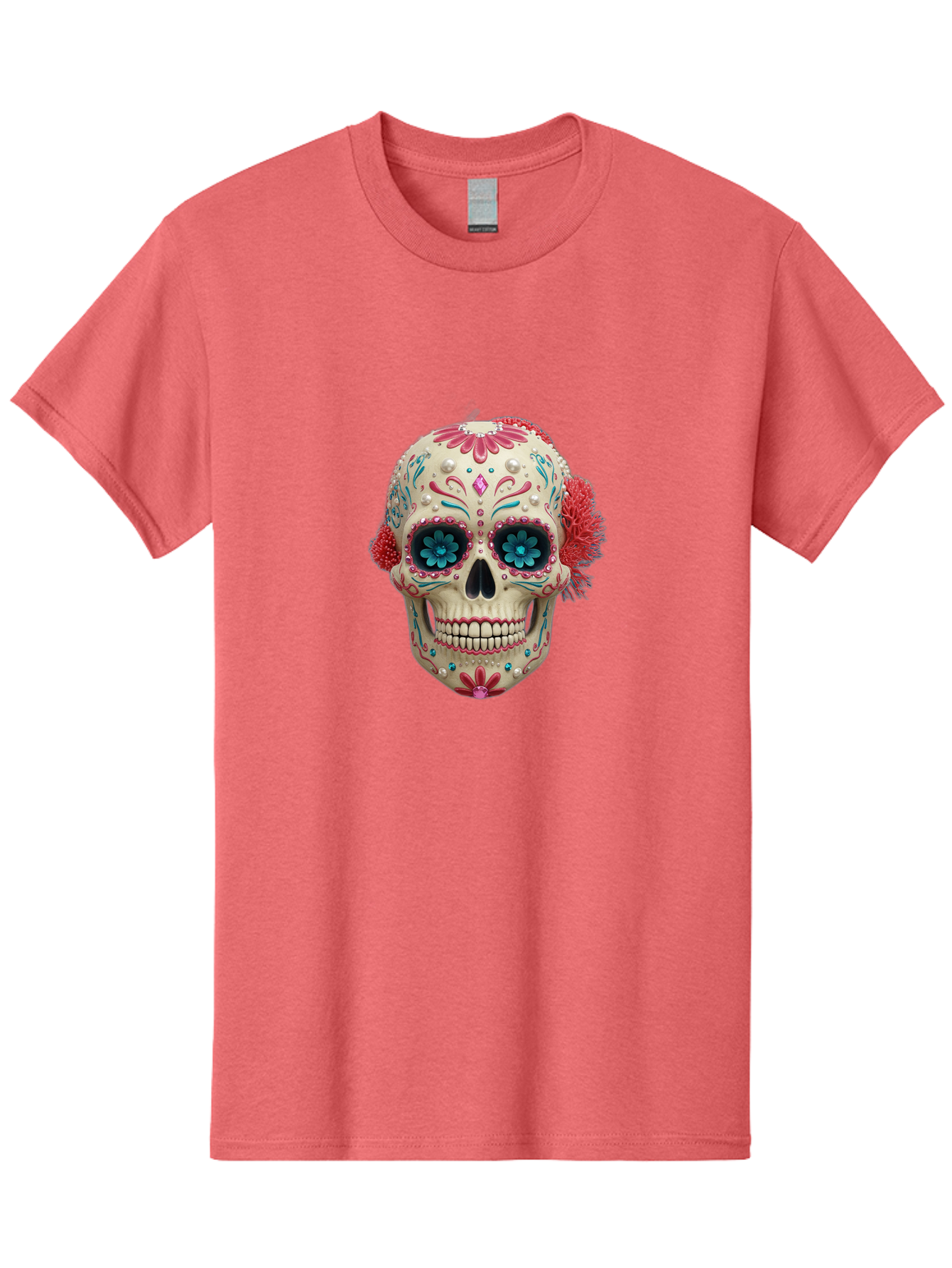 Sugar-Skull-18 Men'S Graphic Tee, 100% Cotton, Comfortable Casual Summer Wear, Machine Washable, Sugar Skull, Dia De Los Muertos, Vibrant Flowers, Colorful Decorations, Festive Atmosphere, Mexican Culture, Ornate Design, Floral Patterns, Bad767 4