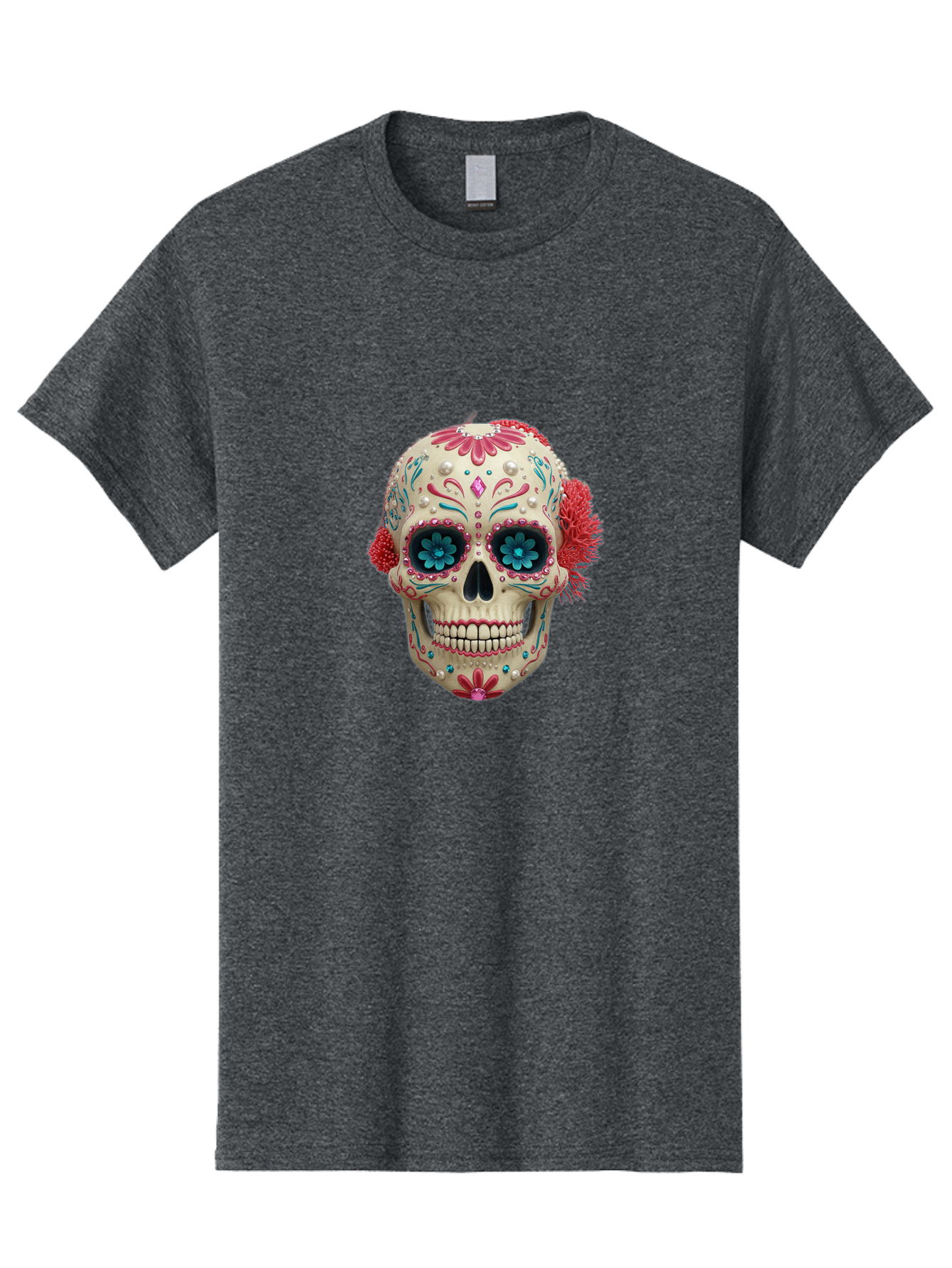 Sugar-Skull-18 Men'S Graphic Tee, 100% Cotton, Comfortable Casual Summer Wear, Machine Washable, Sugar Skull, Dia De Los Muertos, Vibrant Flowers, Colorful Decorations, Festive Atmosphere, Mexican Culture, Ornate Design, Floral Patterns, Bad767 7