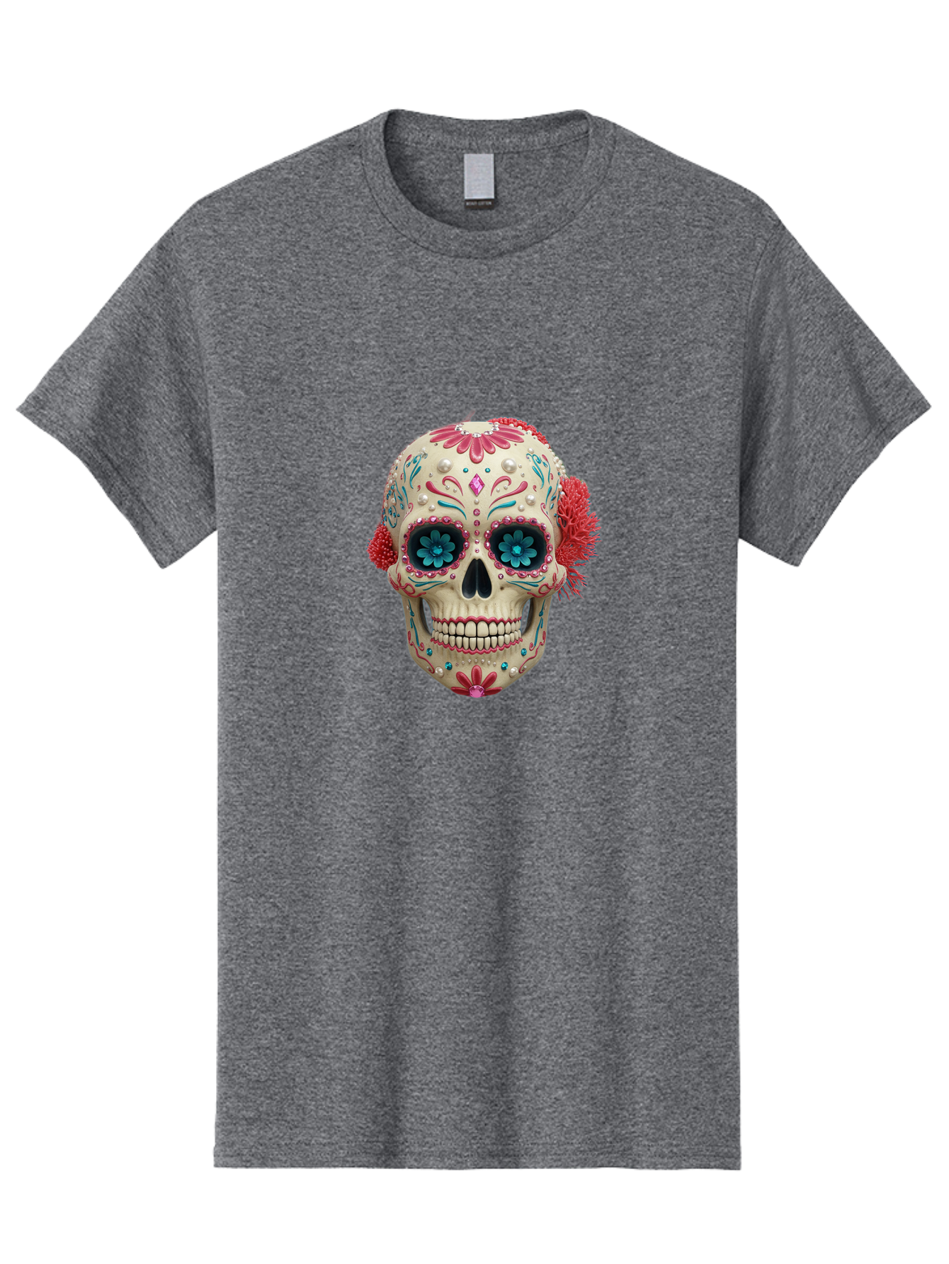 Sugar-Skull-18 Men'S Graphic Tee, 100% Cotton, Comfortable Casual Summer Wear, Machine Washable, Sugar Skull, Dia De Los Muertos, Vibrant Flowers, Colorful Decorations, Festive Atmosphere, Mexican Culture, Ornate Design, Floral Patterns, Bad767 5