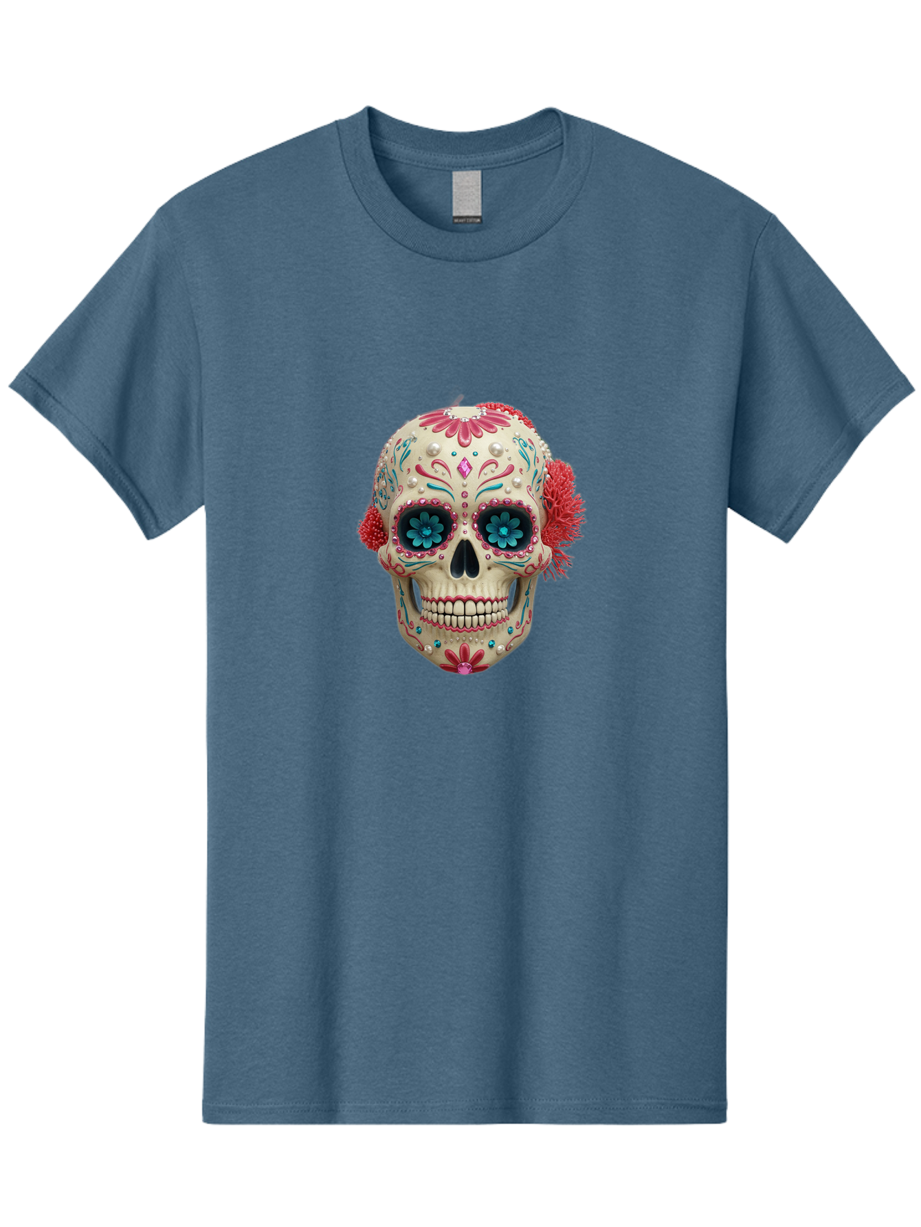 Sugar-Skull-18 Men'S Graphic Tee, 100% Cotton, Comfortable Casual Summer Wear, Machine Washable, Sugar Skull, Dia De Los Muertos, Vibrant Flowers, Colorful Decorations, Festive Atmosphere, Mexican Culture, Ornate Design, Floral Patterns, Bad767 1