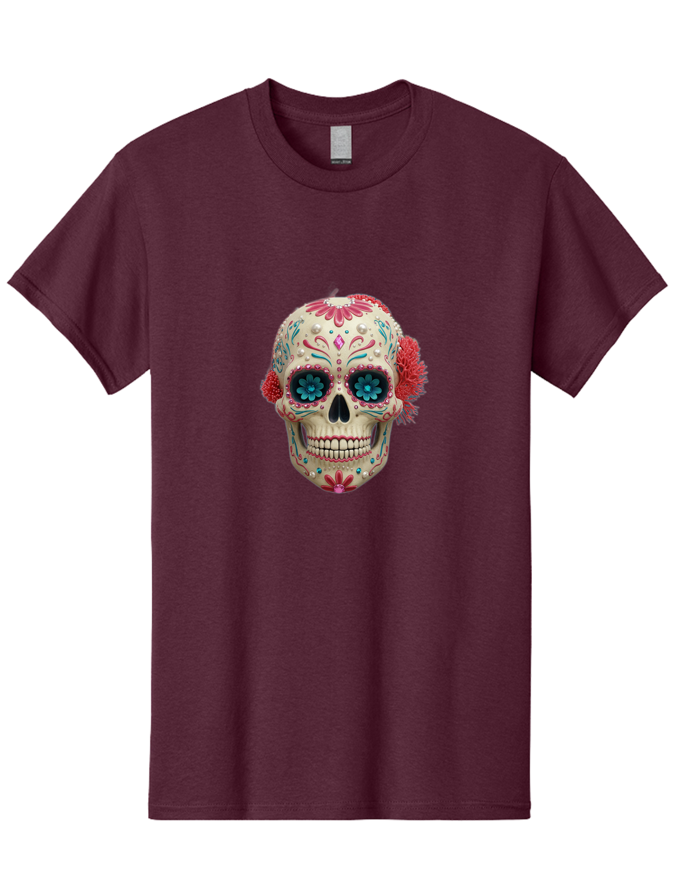 Sugar-Skull-18 Men'S Graphic Tee, 100% Cotton, Comfortable Casual Summer Wear, Machine Washable, Sugar Skull, Dia De Los Muertos, Vibrant Flowers, Colorful Decorations, Festive Atmosphere, Mexican Culture, Ornate Design, Floral Patterns, Bad767 9