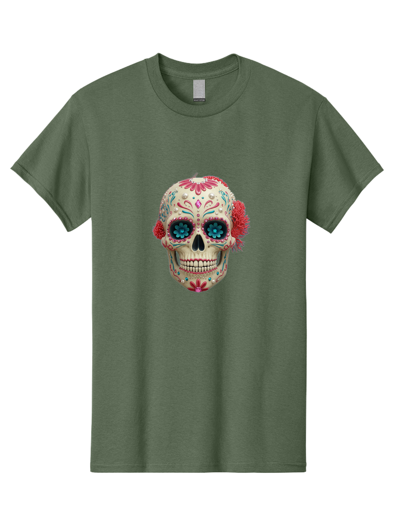 Sugar-Skull-18 Men'S Graphic Tee, 100% Cotton, Comfortable Casual Summer Wear, Machine Washable, Sugar Skull, Dia De Los Muertos, Vibrant Flowers, Colorful Decorations, Festive Atmosphere, Mexican Culture, Ornate Design, Floral Patterns, Bad767 13