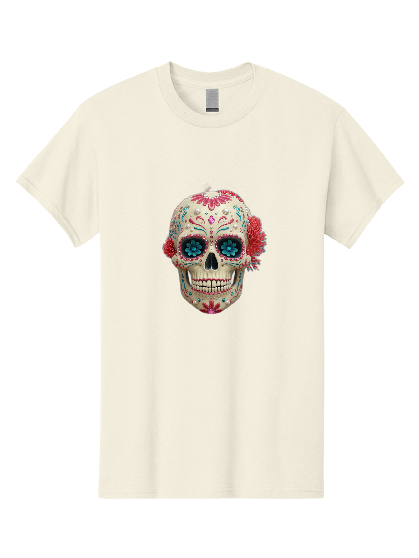 Sugar-Skull-18 Men'S Graphic Tee, 100% Cotton, Comfortable Casual Summer Wear, Machine Washable, Sugar Skull, Dia De Los Muertos, Vibrant Flowers, Colorful Decorations, Festive Atmosphere, Mexican Culture, Ornate Design, Floral Patterns, Bad767 2