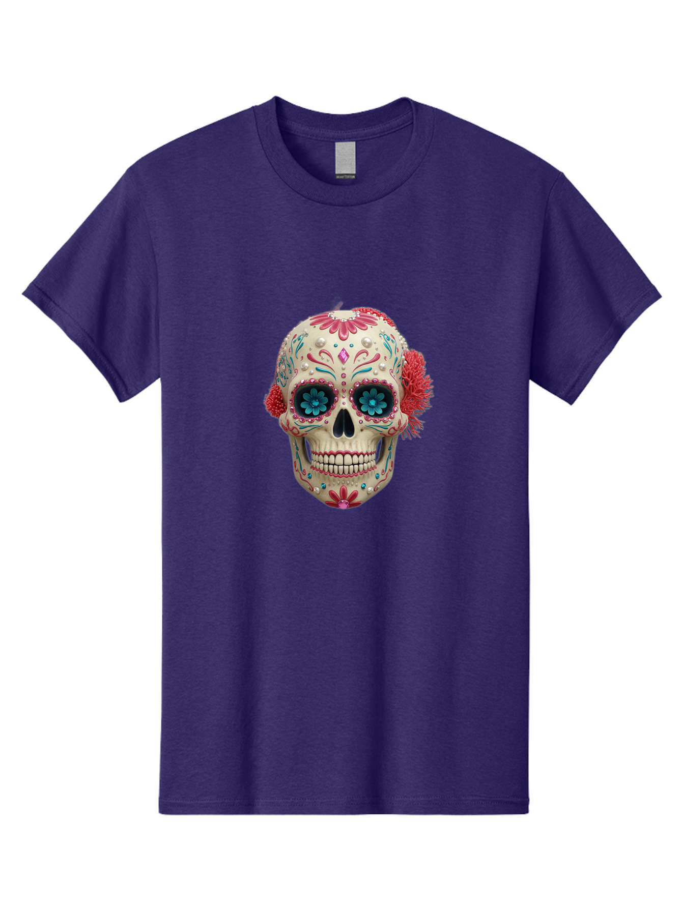 Sugar-Skull-18 Men'S Graphic Tee, 100% Cotton, Comfortable Casual Summer Wear, Machine Washable, Sugar Skull, Dia De Los Muertos, Vibrant Flowers, Colorful Decorations, Festive Atmosphere, Mexican Culture, Ornate Design, Floral Patterns, Bad767 11