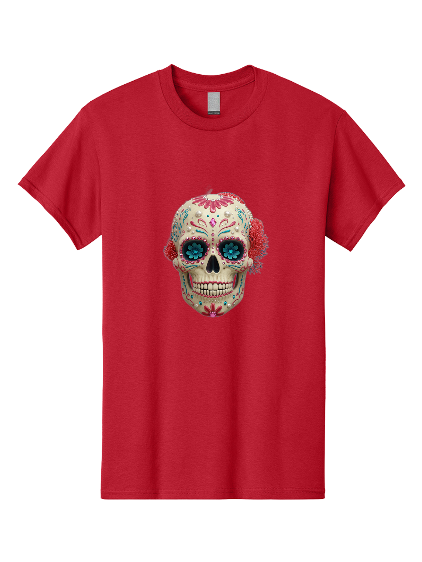 Sugar-Skull-18 Men'S Graphic Tee, 100% Cotton, Comfortable Casual Summer Wear, Machine Washable, Sugar Skull, Dia De Los Muertos, Vibrant Flowers, Colorful Decorations, Festive Atmosphere, Mexican Culture, Ornate Design, Floral Patterns, Bad767 10