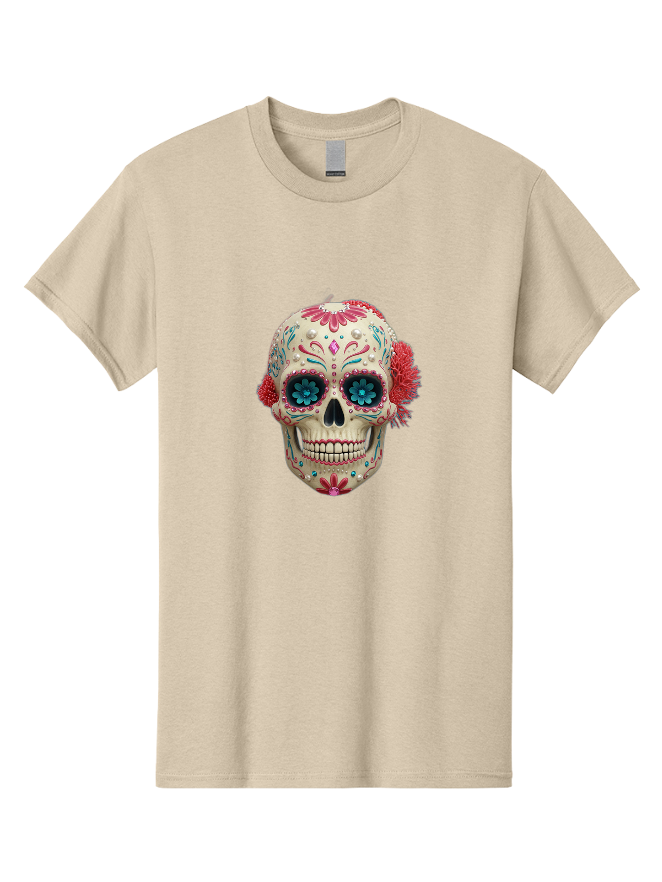 Sugar-Skull-18 Men'S Graphic Tee, 100% Cotton, Comfortable Casual Summer Wear, Machine Washable, Sugar Skull, Dia De Los Muertos, Vibrant Flowers, Colorful Decorations, Festive Atmosphere, Mexican Culture, Ornate Design, Floral Patterns, Bad767 12