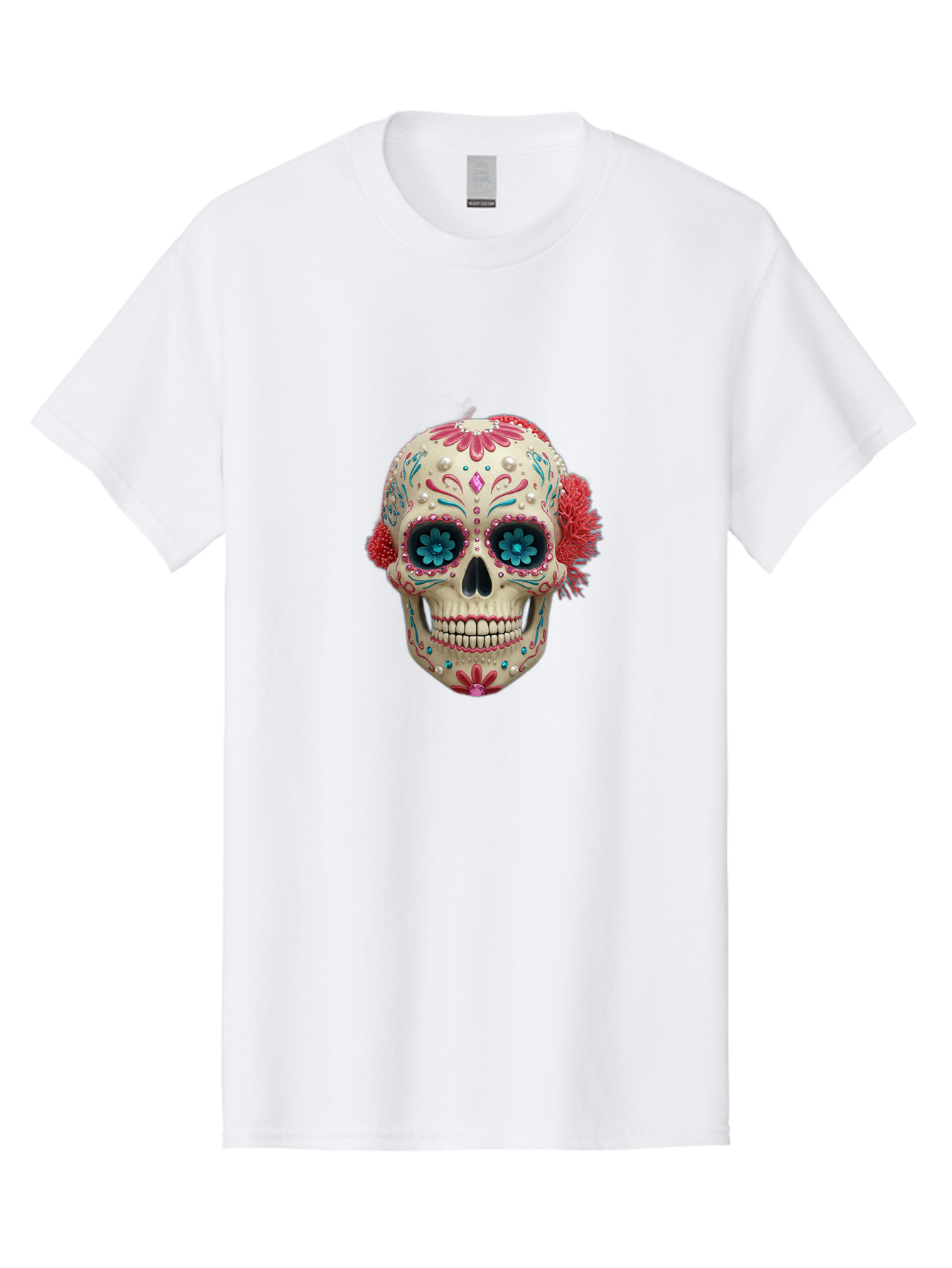 Sugar-Skull-18 Men'S Graphic Tee, 100% Cotton, Comfortable Casual Summer Wear, Machine Washable, Sugar Skull, Dia De Los Muertos, Vibrant Flowers, Colorful Decorations, Festive Atmosphere, Mexican Culture, Ornate Design, Floral Patterns, Bad767 6