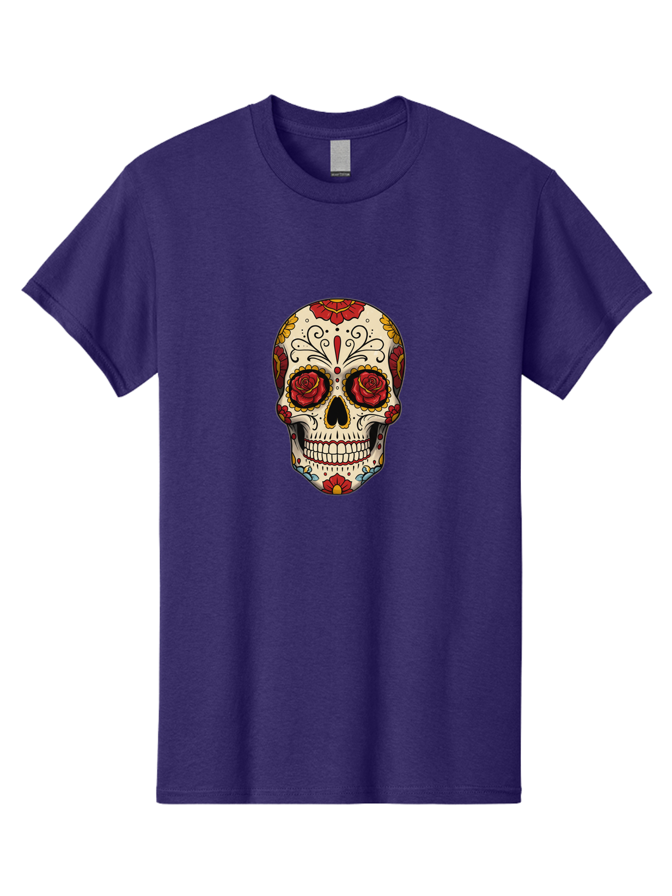 Sugar-Skull-2 Men'S Graphic Tee, 100% Cotton, Comfortable Casual Summer Wear, Machine Washable, Sugar Skull, Day Of The Dead, Floral Design, Red Roses, Skull Art, Vibrant Colors, Mexican Culture, Decorative Skull, Intricate Patterns, Bad769 11