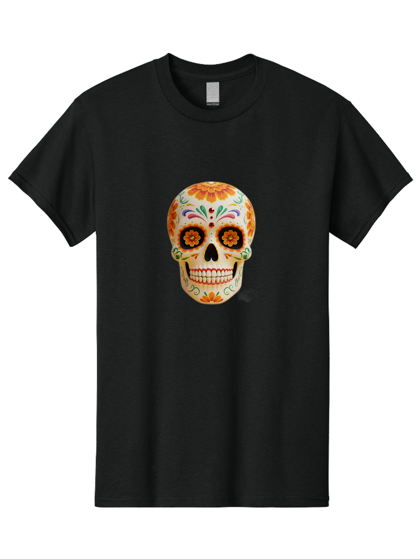 Sugar-Skull-20 Men'S Graphic Tee, 100% Cotton, Comfortable Casual Summer Wear, Machine Washable, Sugar Skull, Day Of The Dead, Dia De Los Muertos, Colorful Skull, Floral Decorations, Vibrant Colors, Mexican Art, Festive, Celebratory, Bad770 4