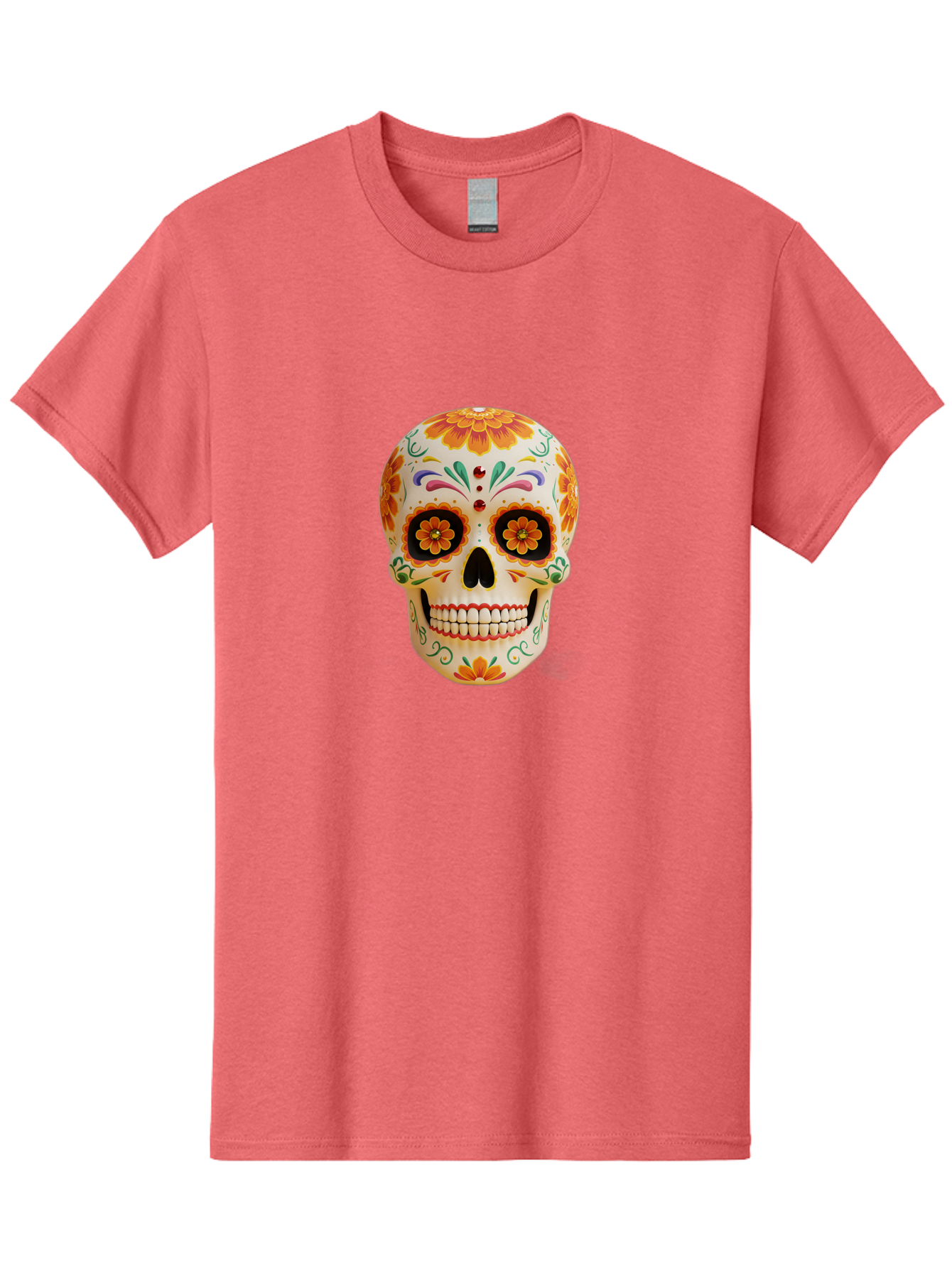 Sugar-Skull-20 Men'S Graphic Tee, 100% Cotton, Comfortable Casual Summer Wear, Machine Washable, Sugar Skull, Day Of The Dead, Dia De Los Muertos, Colorful Skull, Floral Decorations, Vibrant Colors, Mexican Art, Festive, Celebratory, Bad770 10