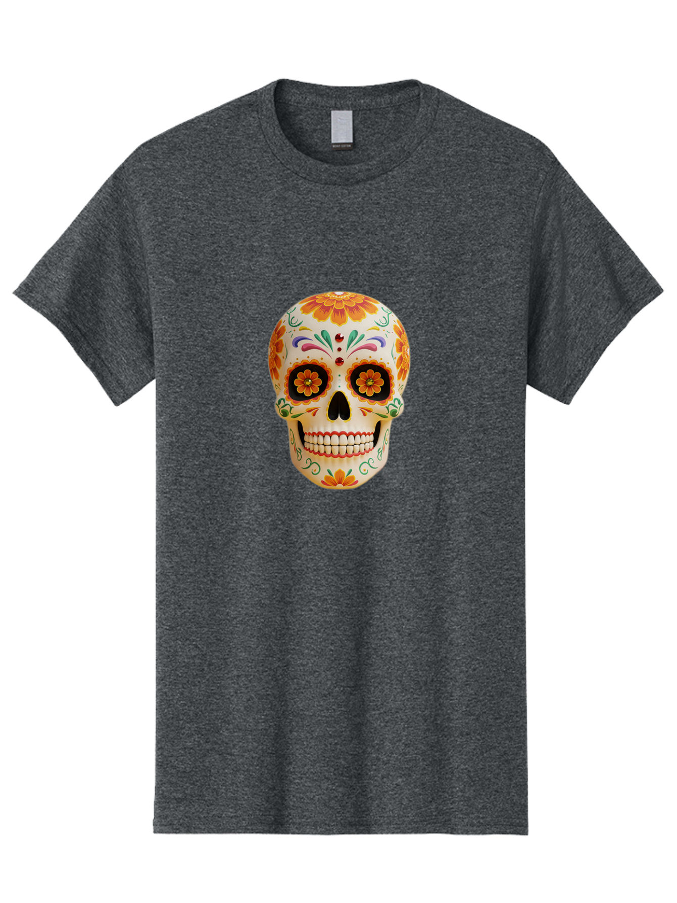 Sugar-Skull-20 Men'S Graphic Tee, 100% Cotton, Comfortable Casual Summer Wear, Machine Washable, Sugar Skull, Day Of The Dead, Dia De Los Muertos, Colorful Skull, Floral Decorations, Vibrant Colors, Mexican Art, Festive, Celebratory, Bad770 14