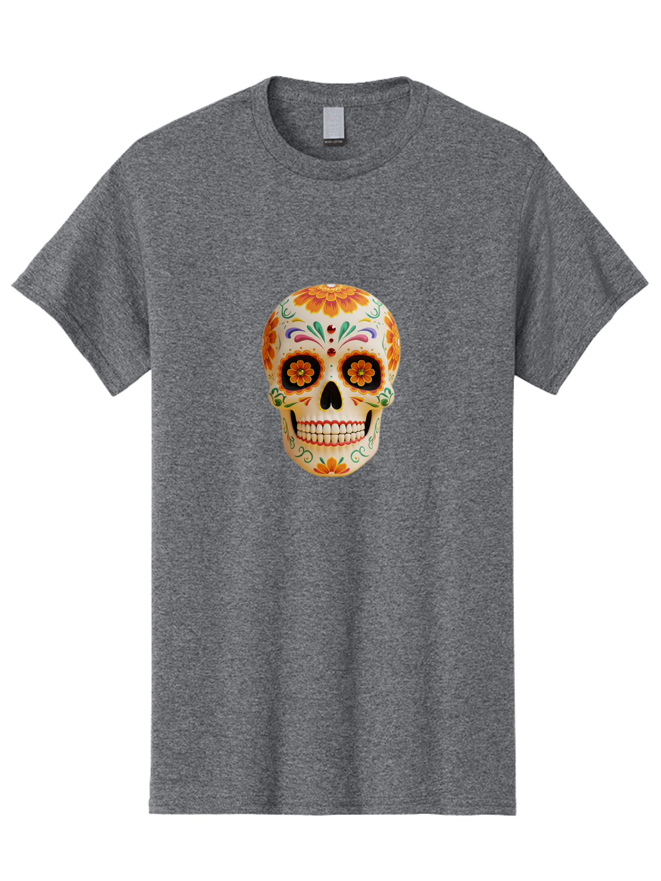 Sugar-Skull-20 Men'S Graphic Tee, 100% Cotton, Comfortable Casual Summer Wear, Machine Washable, Sugar Skull, Day Of The Dead, Dia De Los Muertos, Colorful Skull, Floral Decorations, Vibrant Colors, Mexican Art, Festive, Celebratory, Bad770 15