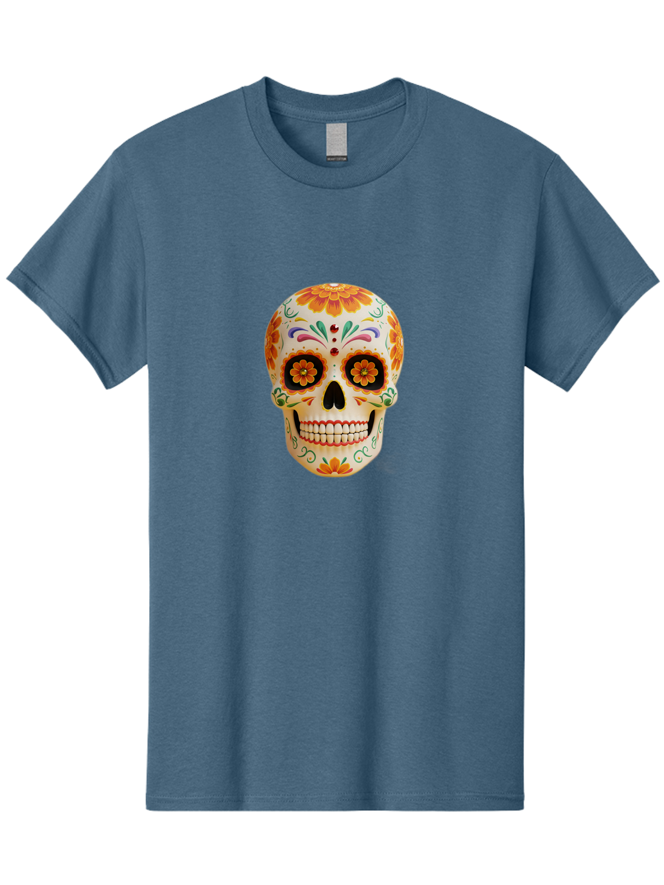 Sugar-Skull-20 Men'S Graphic Tee, 100% Cotton, Comfortable Casual Summer Wear, Machine Washable, Sugar Skull, Day Of The Dead, Dia De Los Muertos, Colorful Skull, Floral Decorations, Vibrant Colors, Mexican Art, Festive, Celebratory, Bad770 2